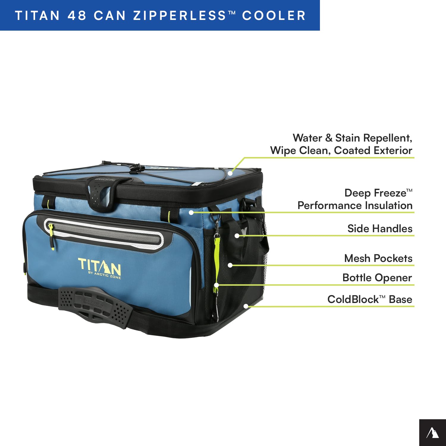 Titan by Arctic Zone 48 Can Zipperless Soft Cooler with HardBody Liner, Marine Blue