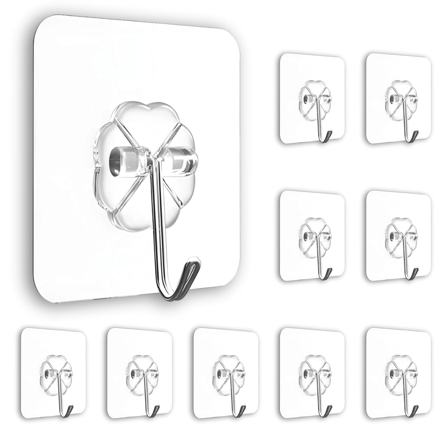 Qvozder Self Adhesive Wall Hooks 5 Pcs | Heavy Duty Hooks For Wall Heavy Items | Transparent Pvc Sticky Hooks Without Drill | St