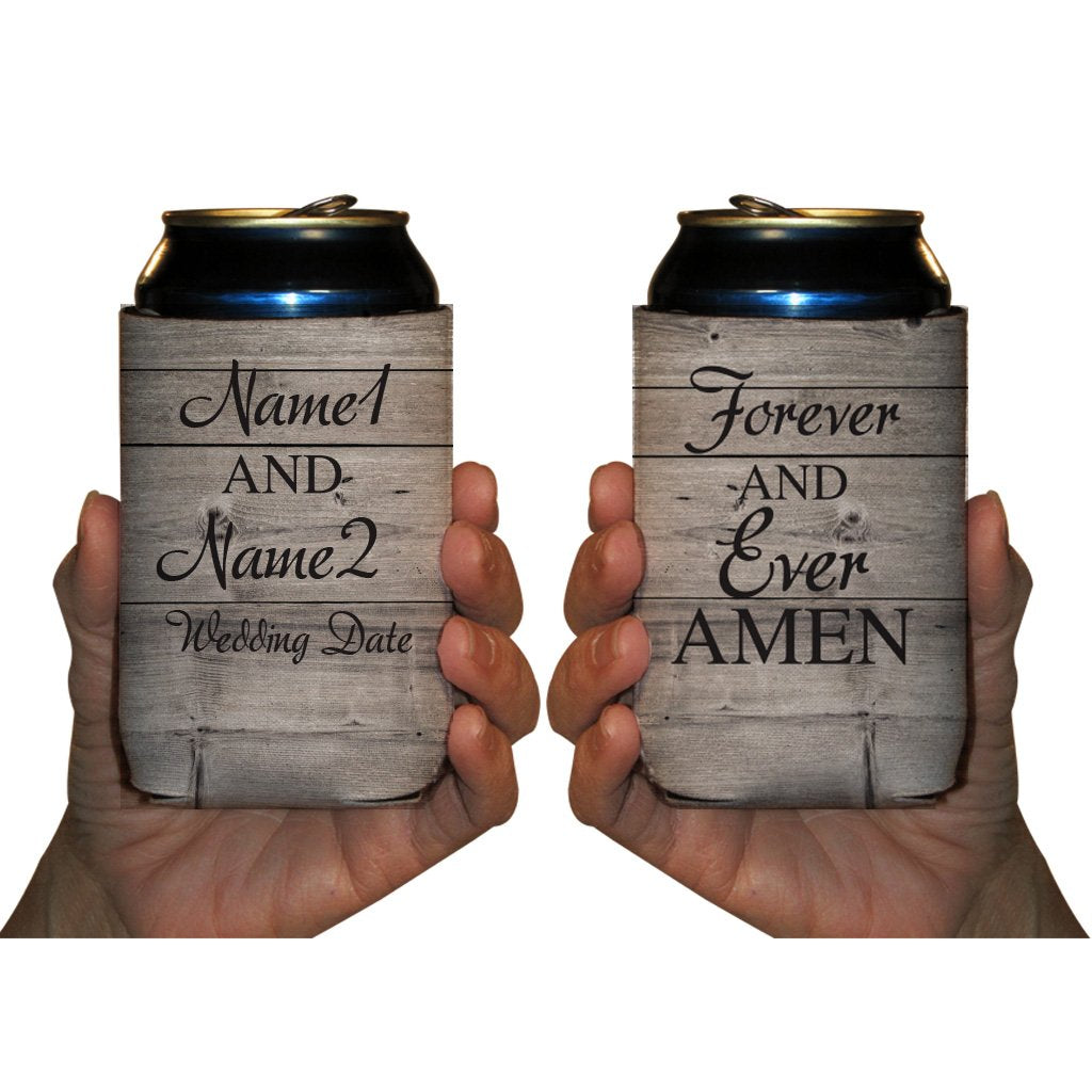 Victorystore Can And Beverage Coolers: Custom Rustic Forever And Ever Amen Wedding Can Coolers - Religious Wedding Can Cooler (1