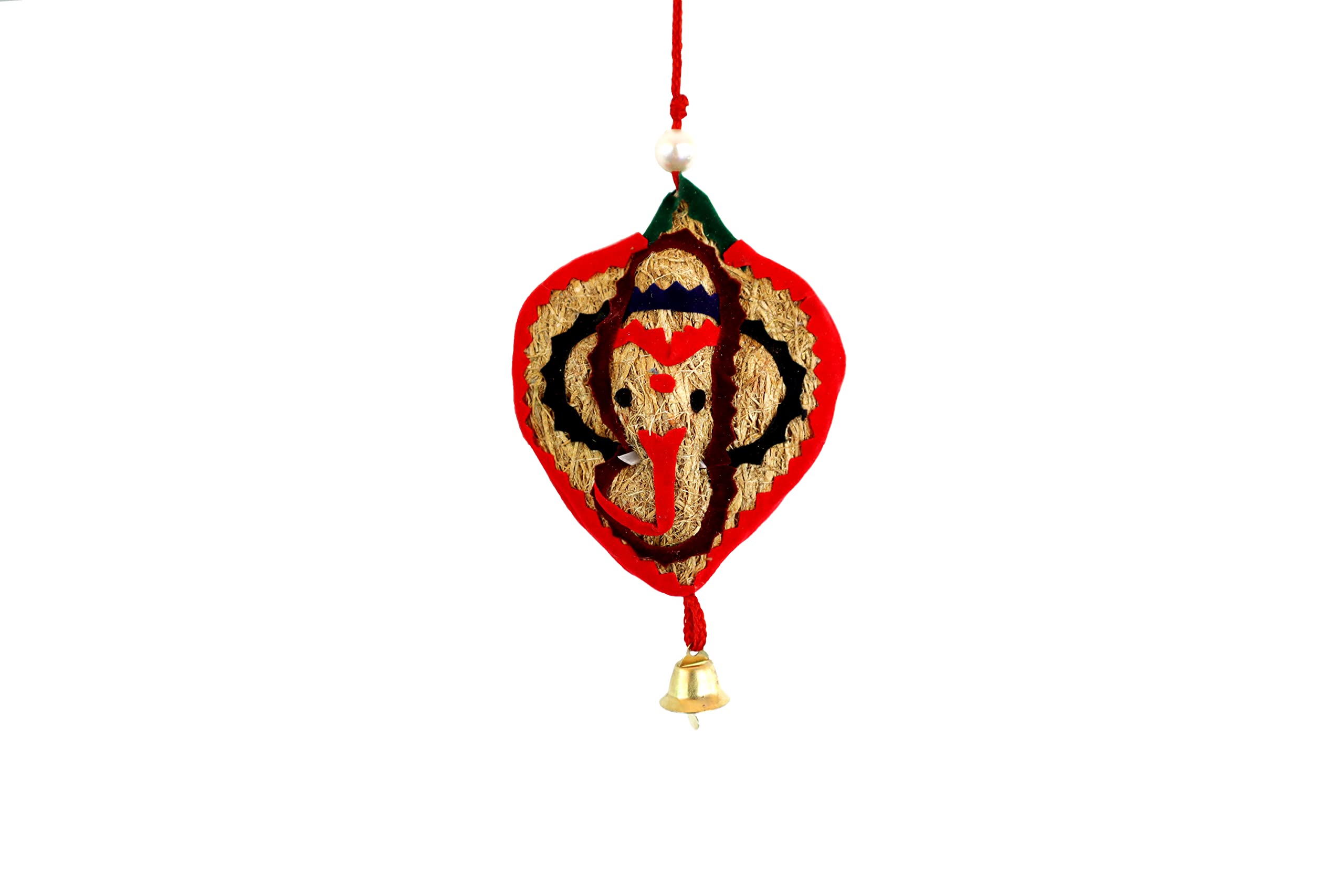 Usira Vetiver Leafe Hanging Ganesha Ji Pack Of 6,Ganpati Wall And Pooja Room Hanging And From Lavancha Root Sculpture Lord Ganes