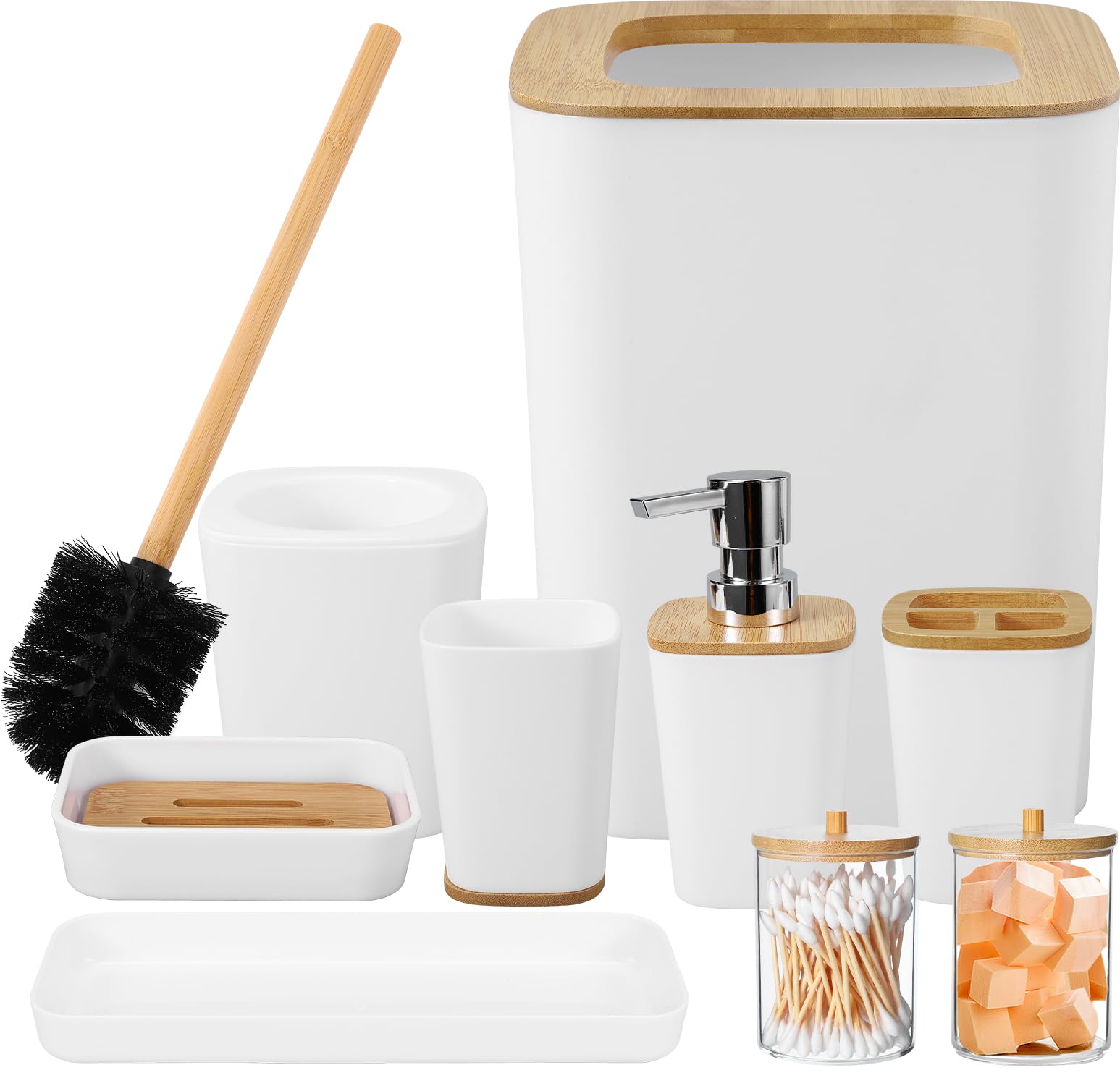 White Bathroom Accessories Set 9 Piece Hollow Bathroom Accessory Set With Trash Can,Toothbrush Holder,Toothbrush Cup,Lotion Soap