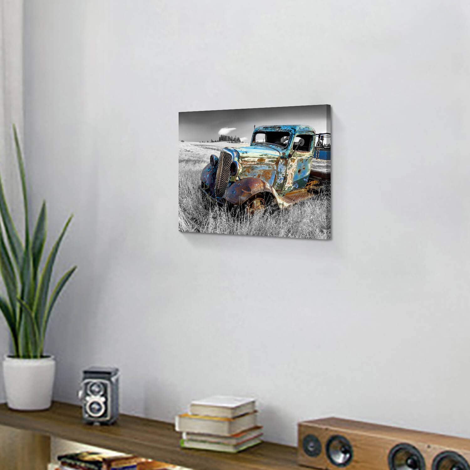 Artistic Path Rusty Car Canvas Wall Art: Old Truck Pictures Paintings Print On Canvas Artwork For Bedroom (16'' W X 11'' H,Multi