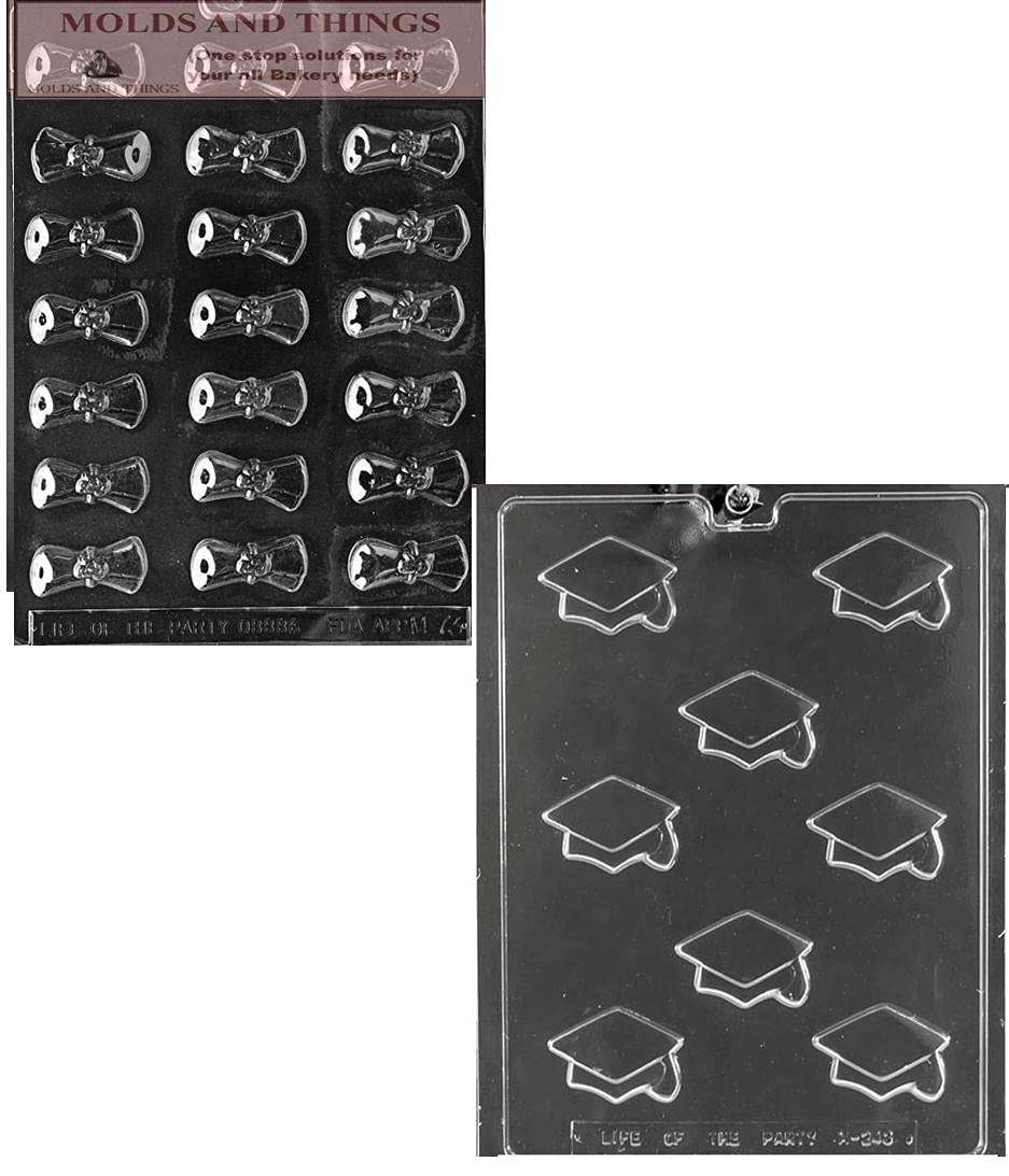 Graduation Diplomas and Graduation Cap chocolate candy mold With  Candy Making Instruction