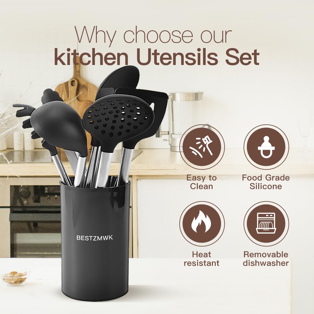 Kitchen Utensils Set-Silicone Cooking Utensils-32 Pcs Non-Stick Silicone Cooking Kitchen Utensils Spatula Set With Holder-Best K