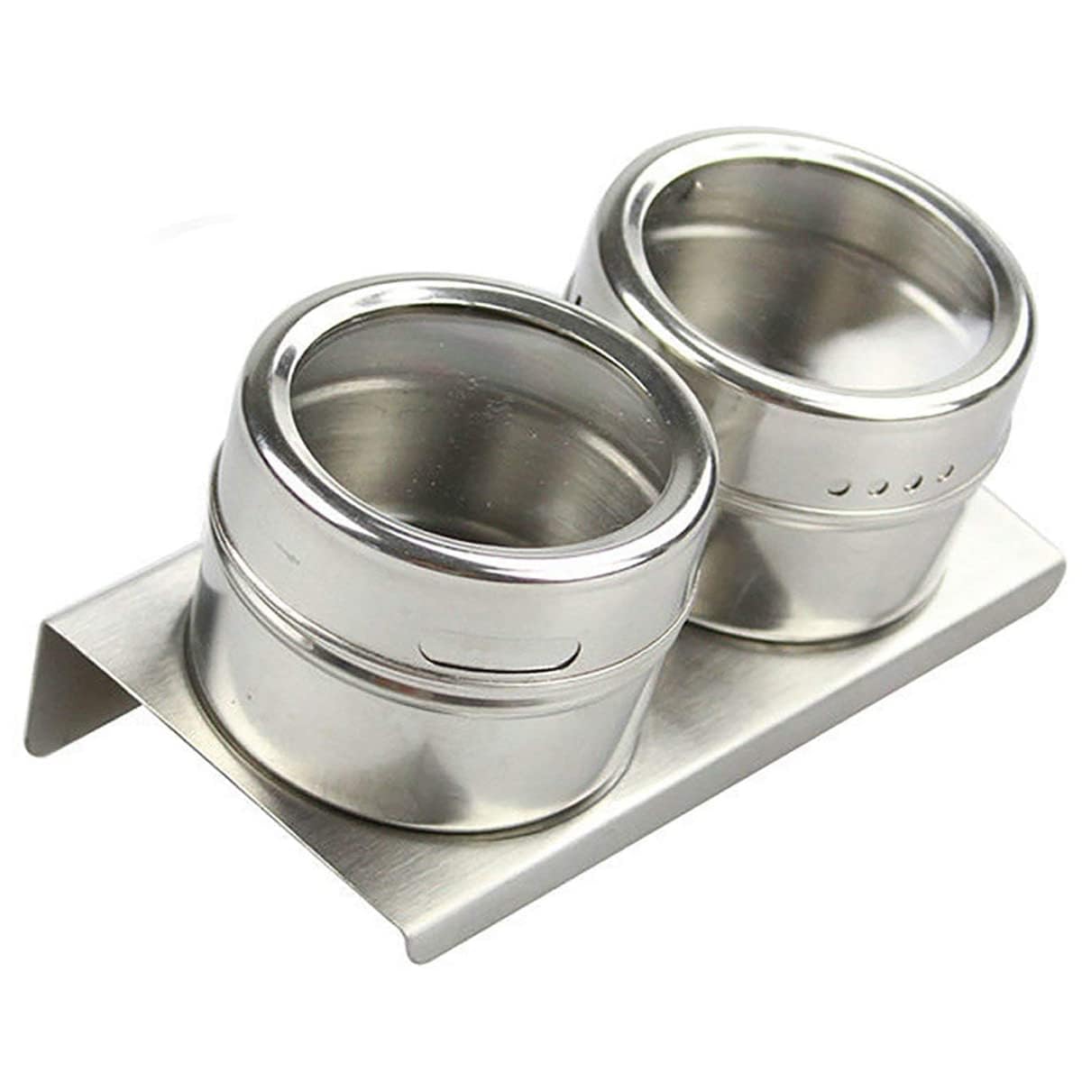 Vedhak 2 Pcs Stainless Steel Magnetic Spice Round Storage Jar And Spray Masala Tins Container With Rack Holder Spice Jars Season