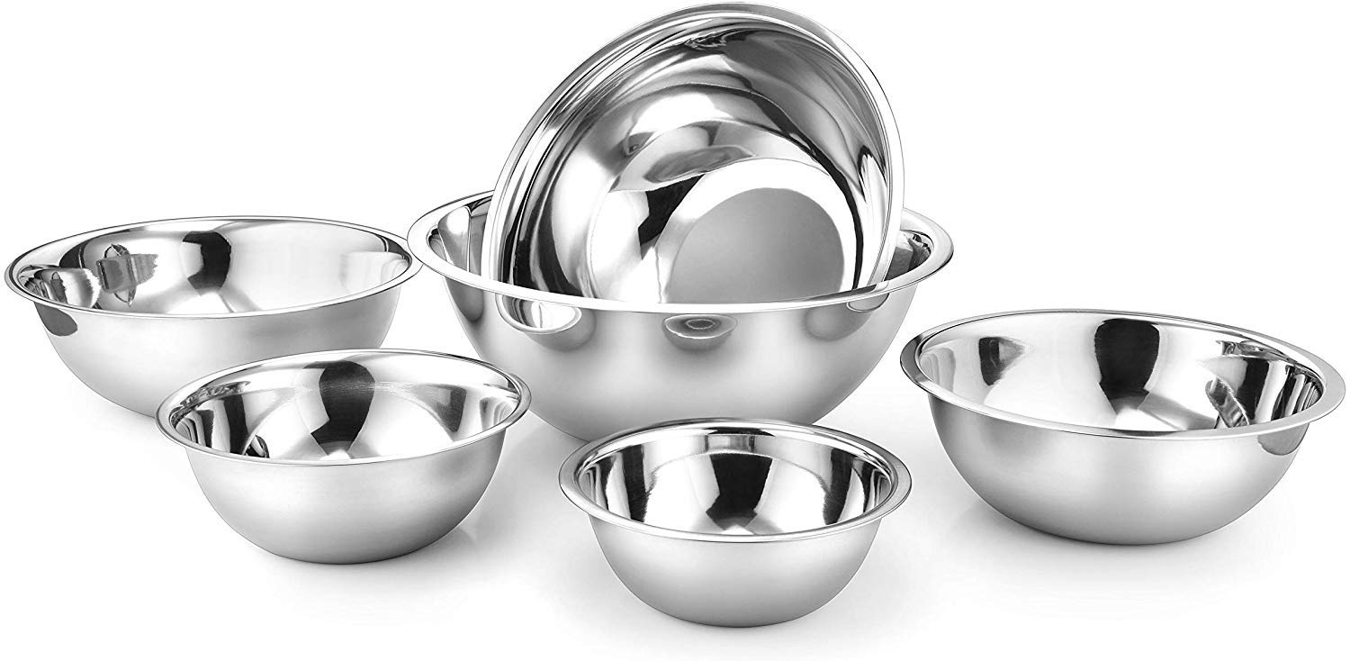 Avador Premium Stainless Steel Mixing Bowls, Set Of 6 Brushed Stainless Steel Mixing Bowl Set, Easy To Clean, Space Saving, Grea