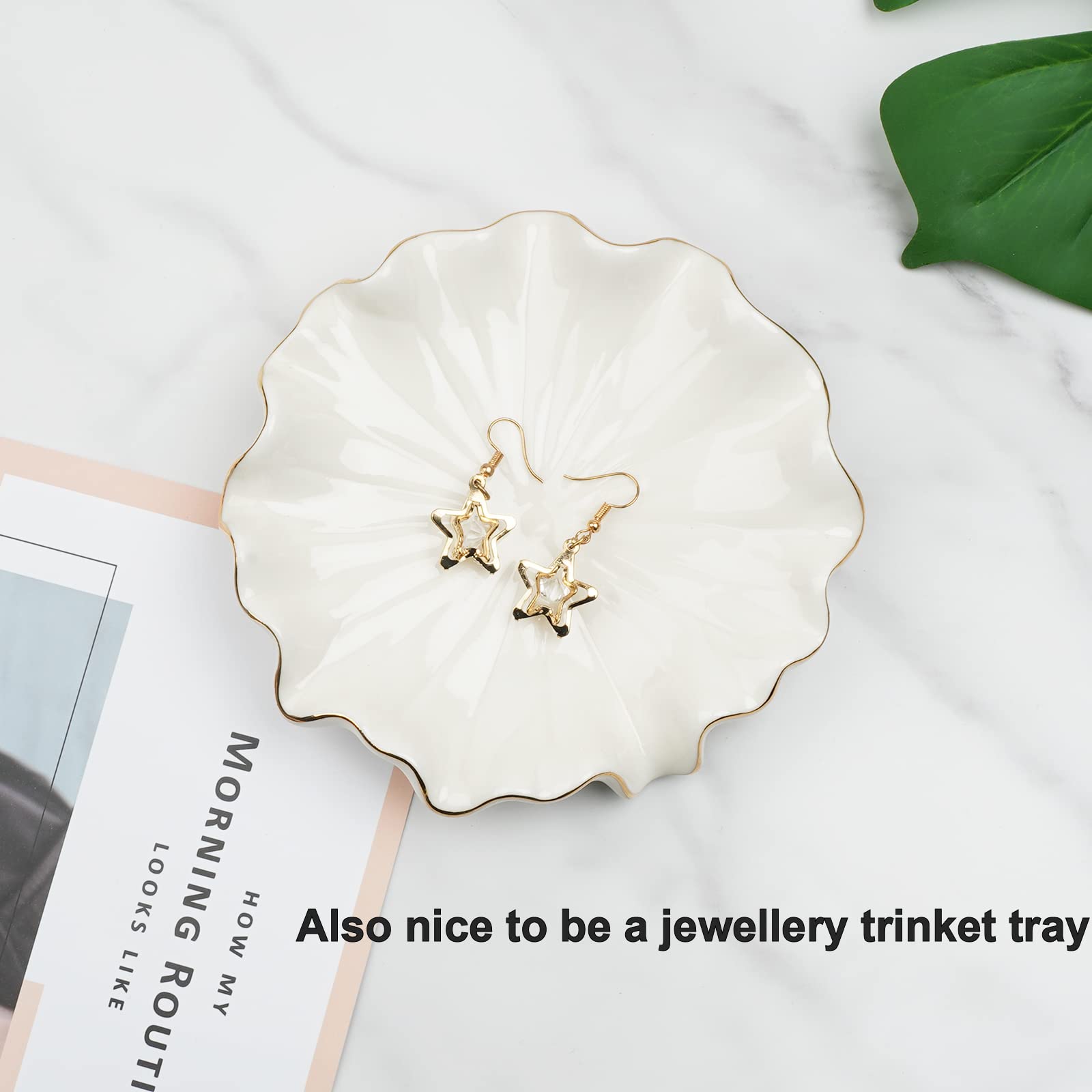 Ceramic Self Draining Soap Dish White Lotus Leaf Soap Holder Waterfall Soap Dish Soap Savers for Bar Soap  for Bathroom  for Shower  for Bar Counter