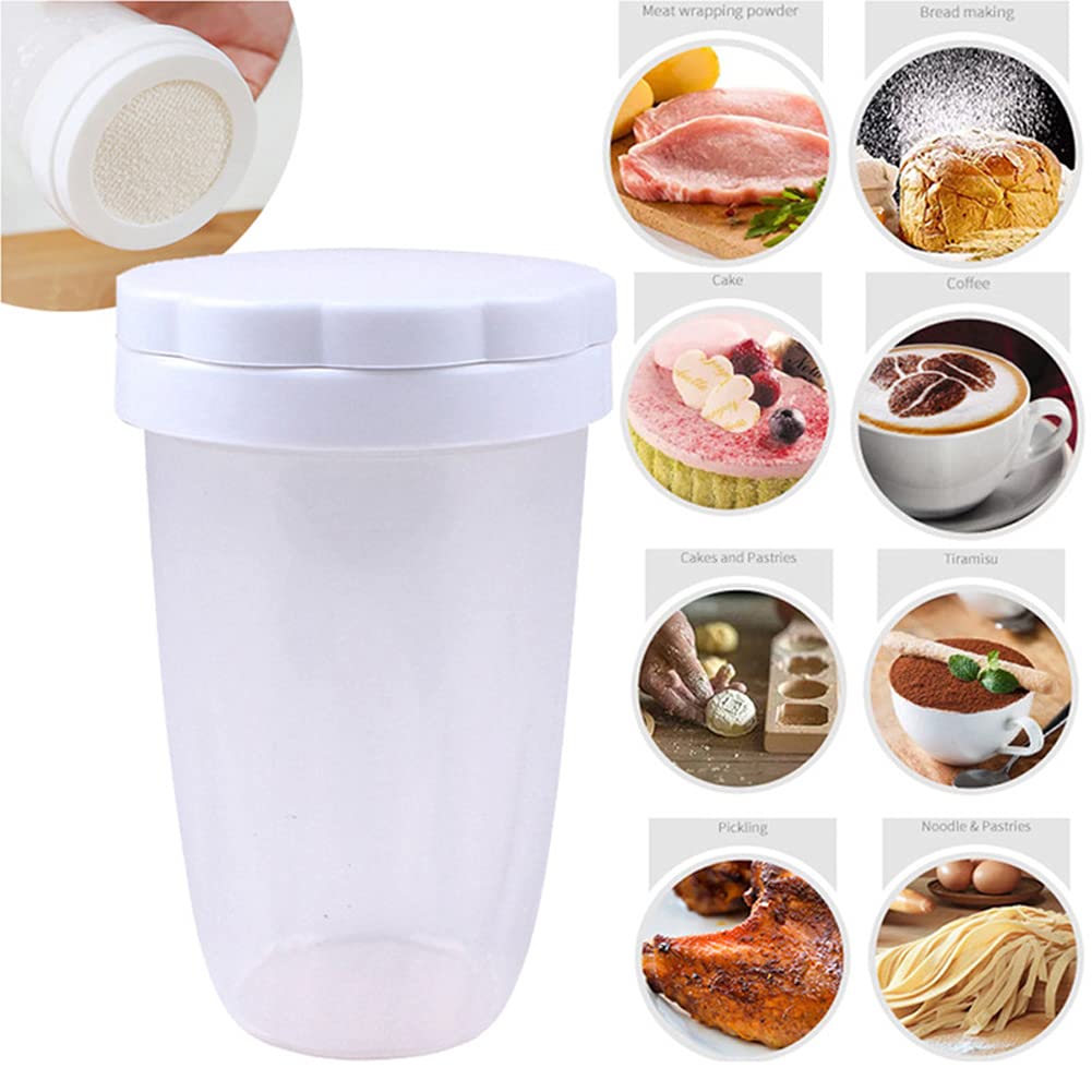 1Pc White Plastic Flour Powder Sugar Shaker With Lid Mesh Shaker Icing Sugar Powder Cocoa Flour Chocolate Coffee Sifter Cooking