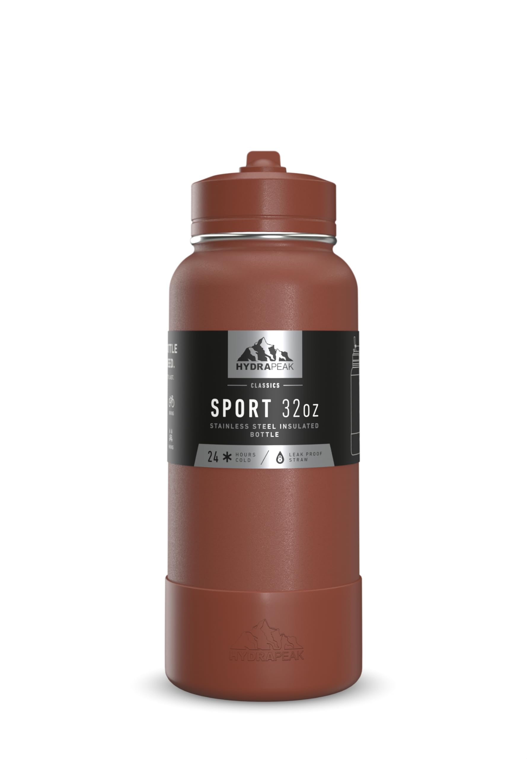 Hydrapeak 32Oz Sport Insulated Water Bottle With Straw Or Chug Lid, Leak & Spill Proof, Keeps Drinks Cold For 24 Hours, Hot For