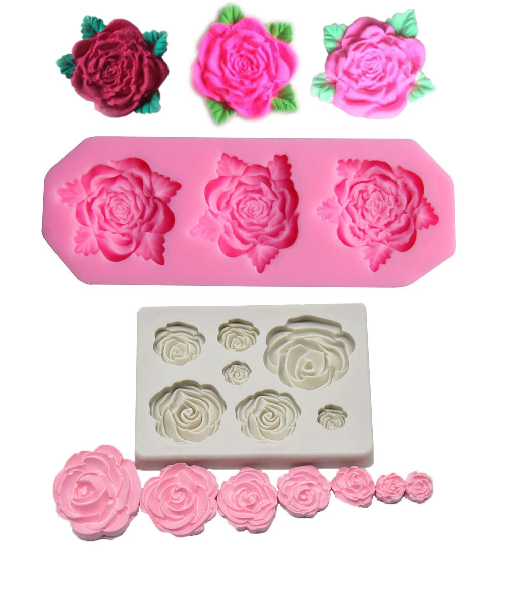 Tvoip 2Pcs Rose Flower Silicone Mold Fondant Mold Cake Decorating Tools Chocolate Mold Baking Nonstick And Heat Resistant Reusab