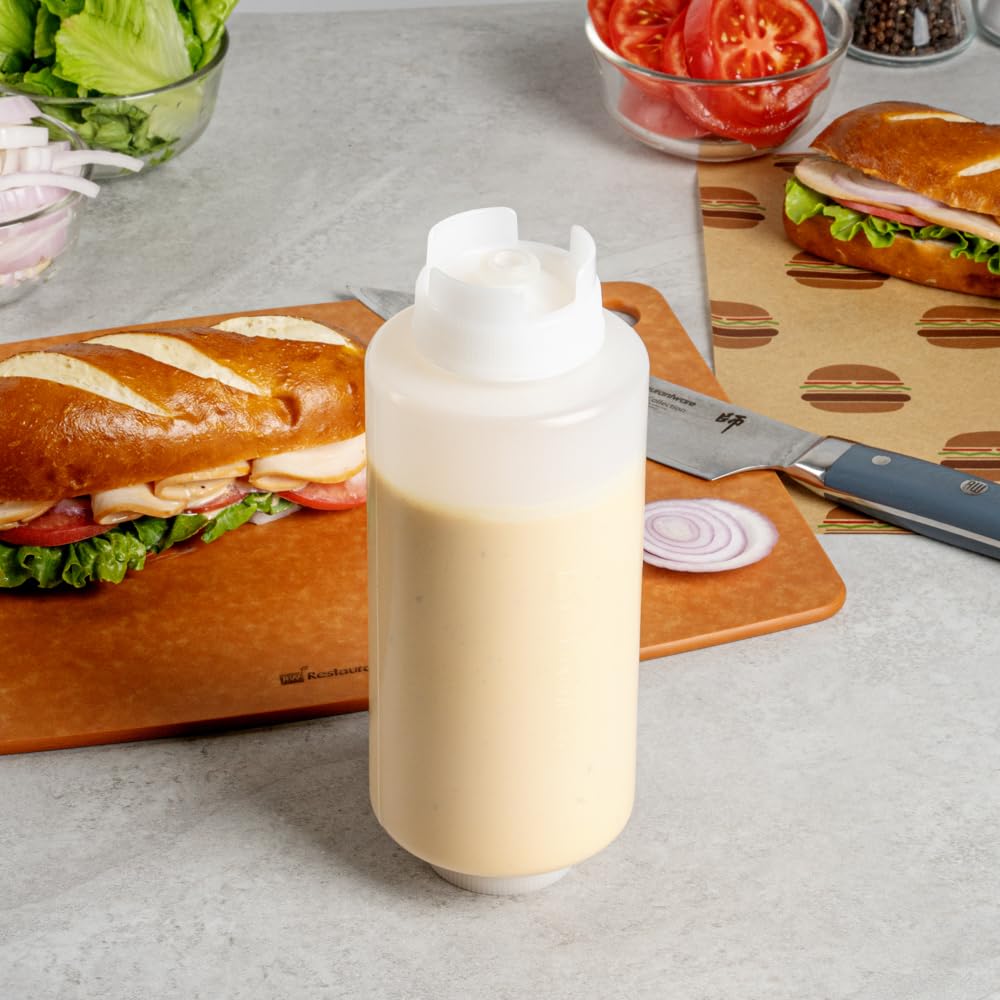 Restaurantware First In First Out 32 Ounce Condiment Squeeze Bottle 6 Refillable Lid Fifo Squeeze Bottle - Precision Dispensing