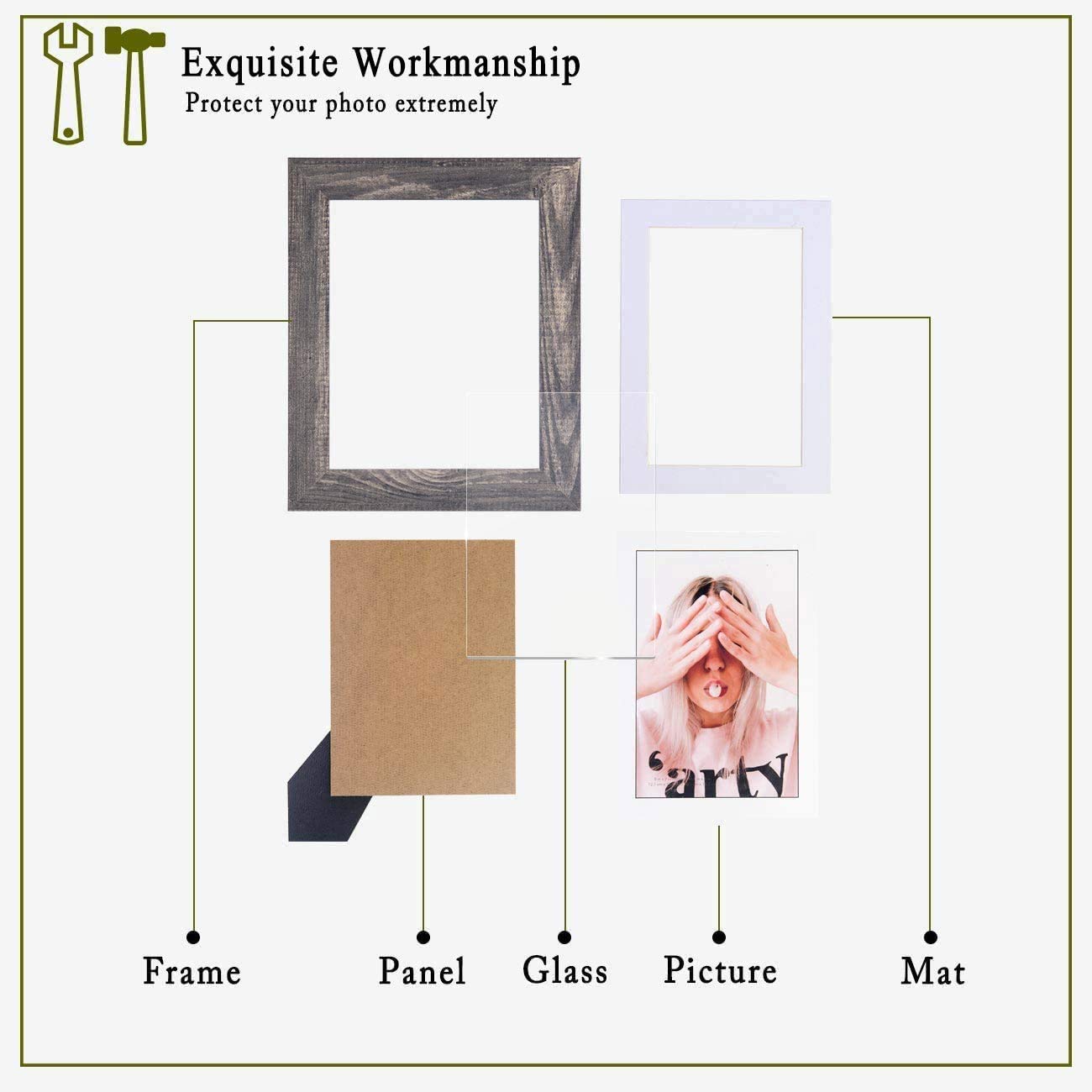 Scholartree Wide Molding 8x10 Picture Frames Display Picture 5x7 with Mat, HD Glass Inside Rustic Wooden Dark Brown Photo Frame