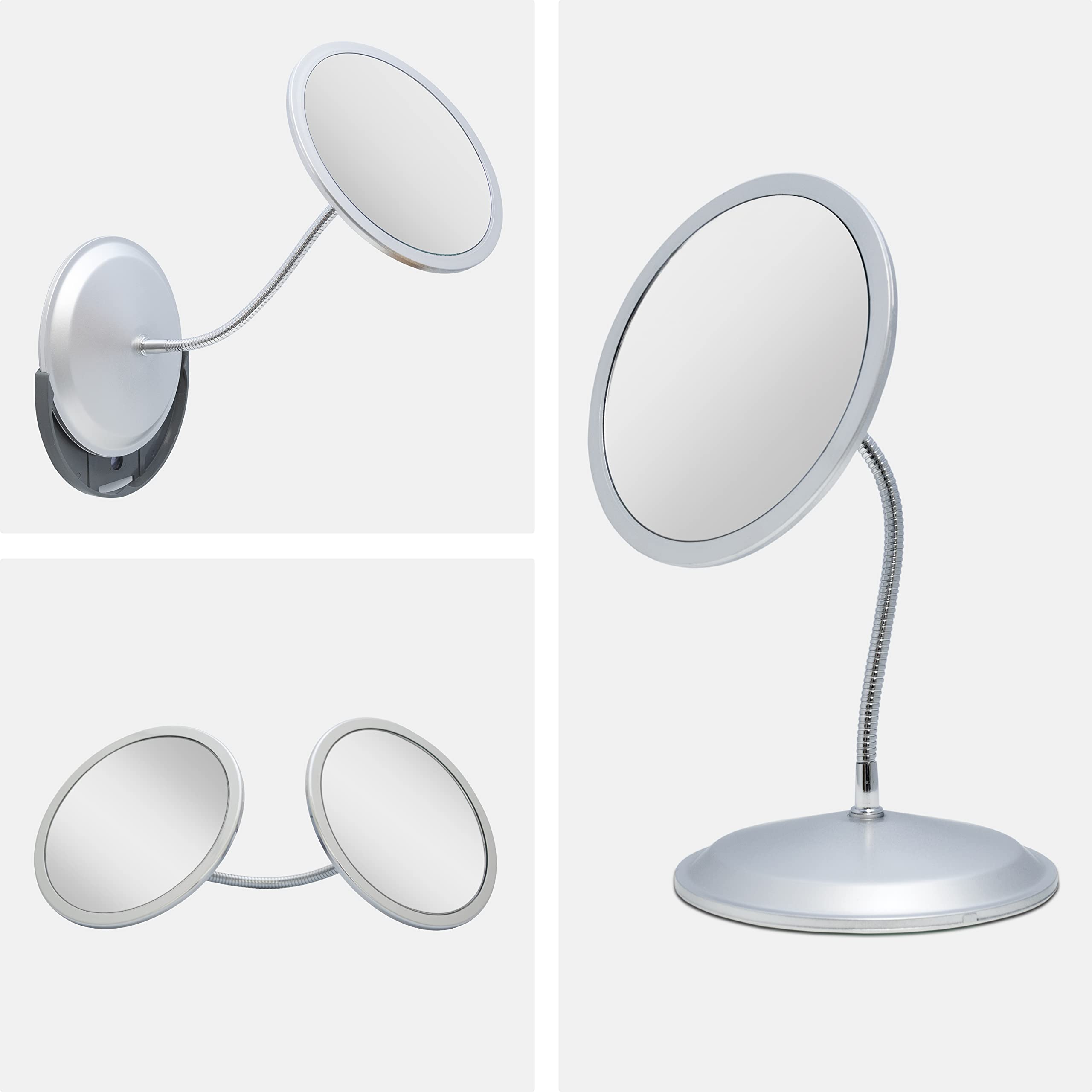 Double Vision Gooseneck Vanity/Wall Mount Mirror 5X/10X Magnification  Made in the USA