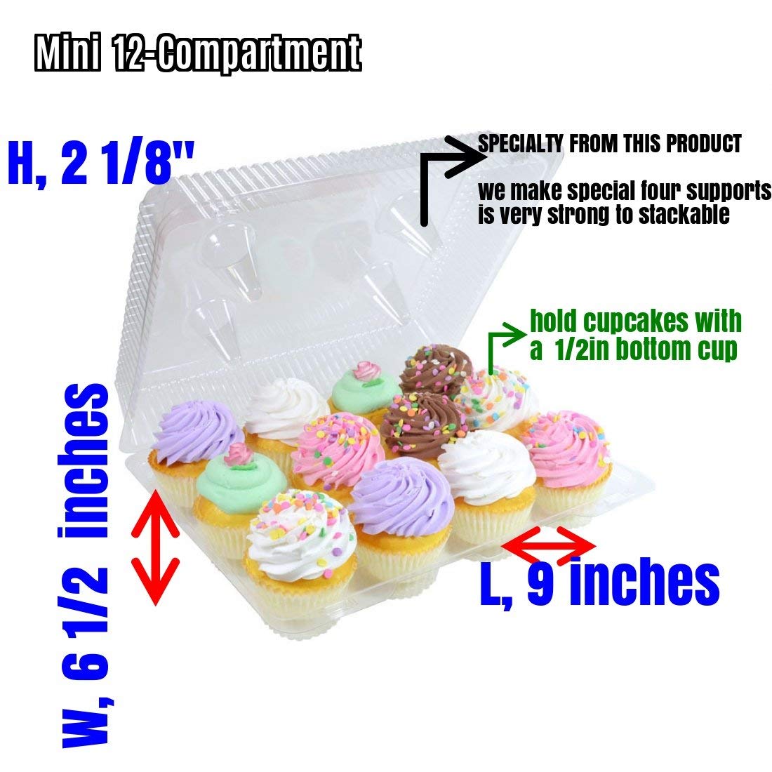 Pizety 24 Pack Mini Cupcake Boxes 12 Mini Cupcake Containers 12 Compartment Cupcake Container Mini Cupcake Containers Plastic Di