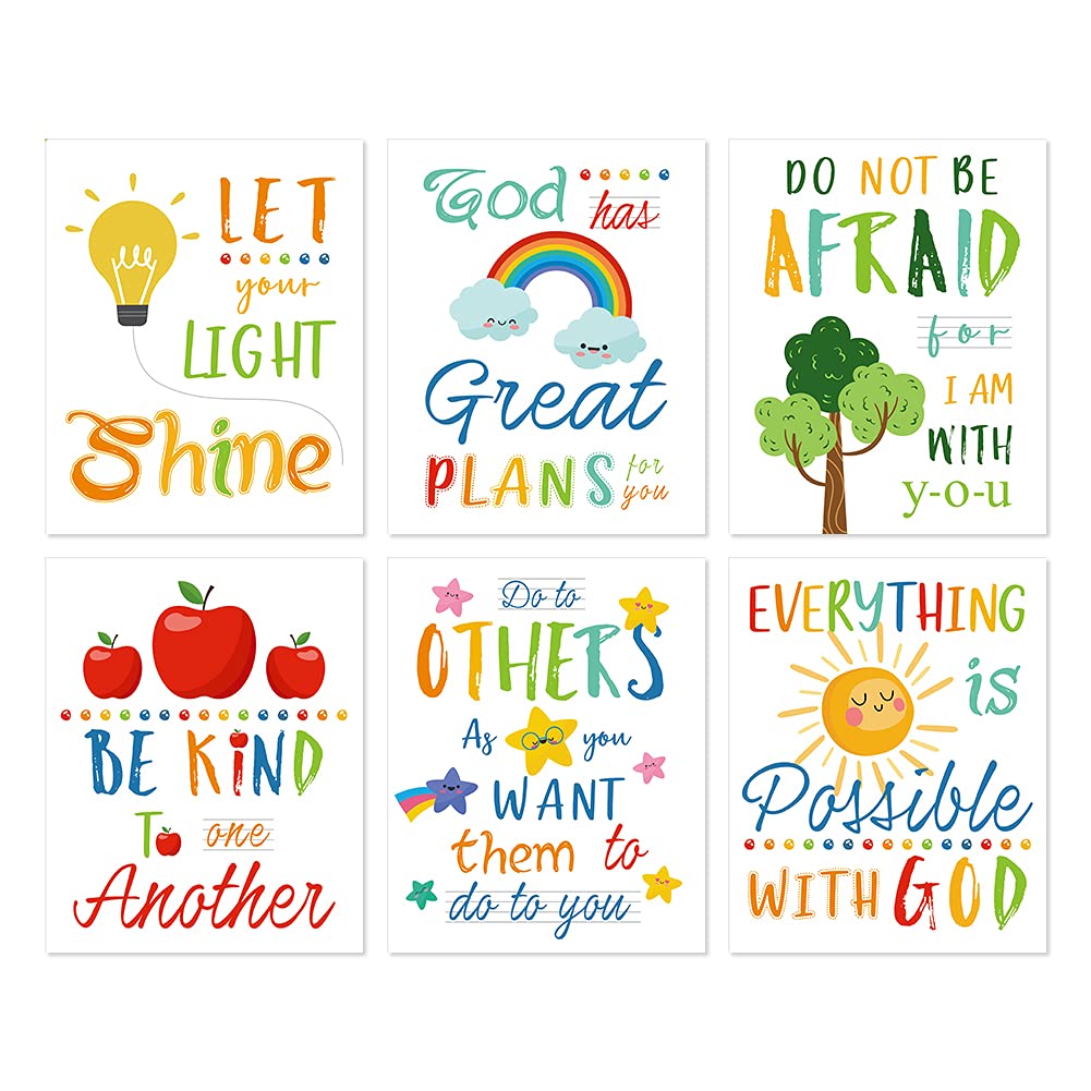 Hlniuc Colorful Rainbow Art Print,Kids Inspirational Quote Canvas Posters Set Of 6(8   X10   , Unframed),Be Kind Bible Verse Wal
