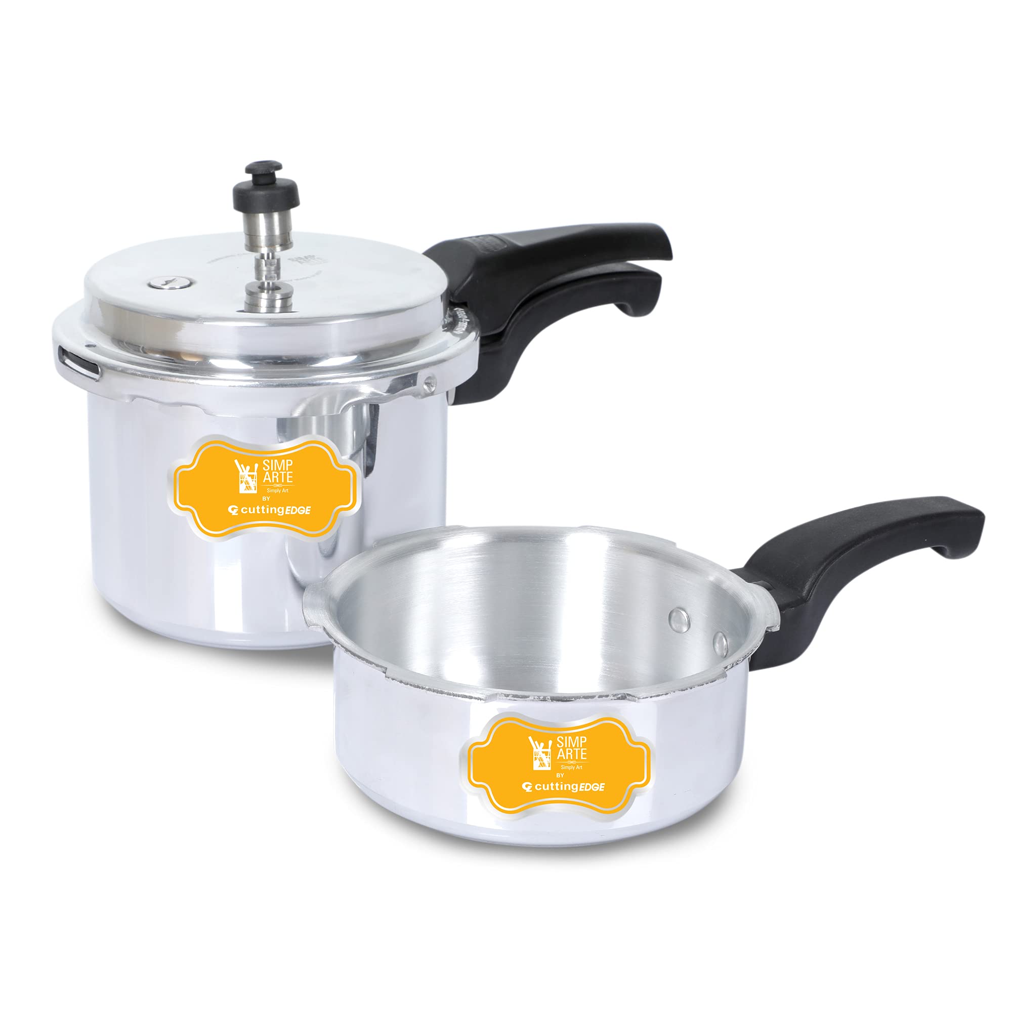 Simparte 3 + 2 Litre Induction Base Aluminium Outer Lid Pressure Cooker Combo Pack, Silver
