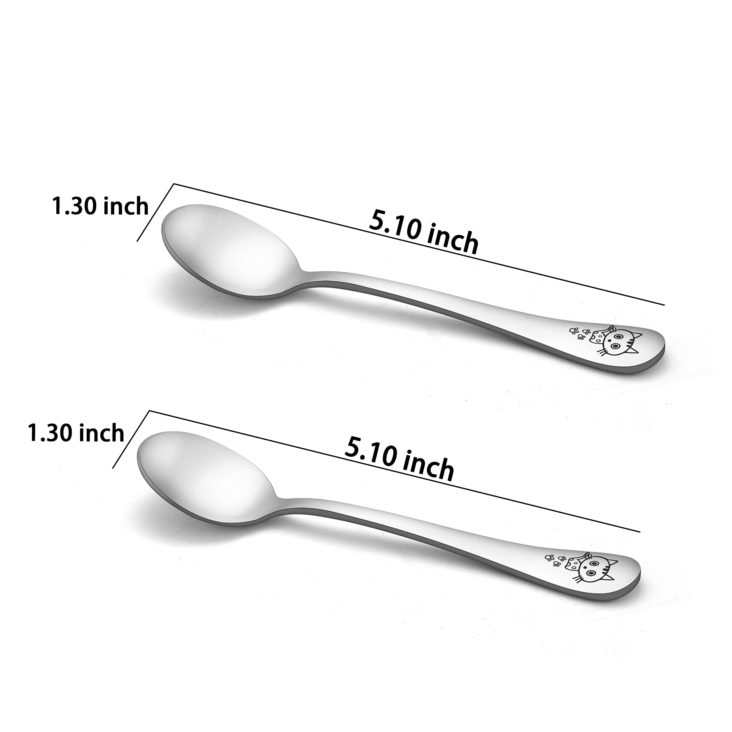 Teamfar Toddler Spoons, Stainless Steel Toddler Kids Spoon Set Silverware, Non Toxic & Healthy, Cute Animals & Attached Travel C