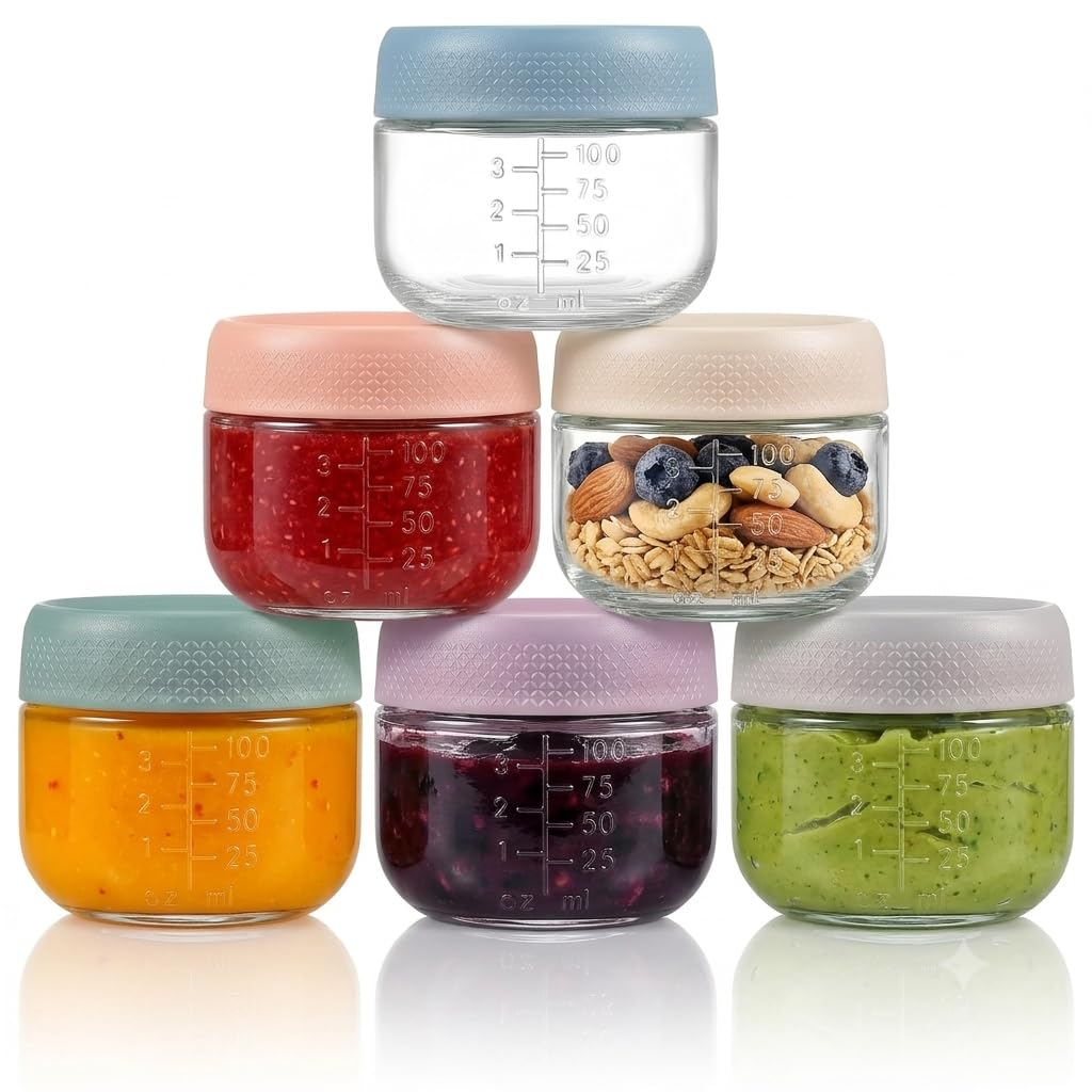 Fruasio 4 oz Glass Jars with Lids, 6 Pack Small Food Storage Containers