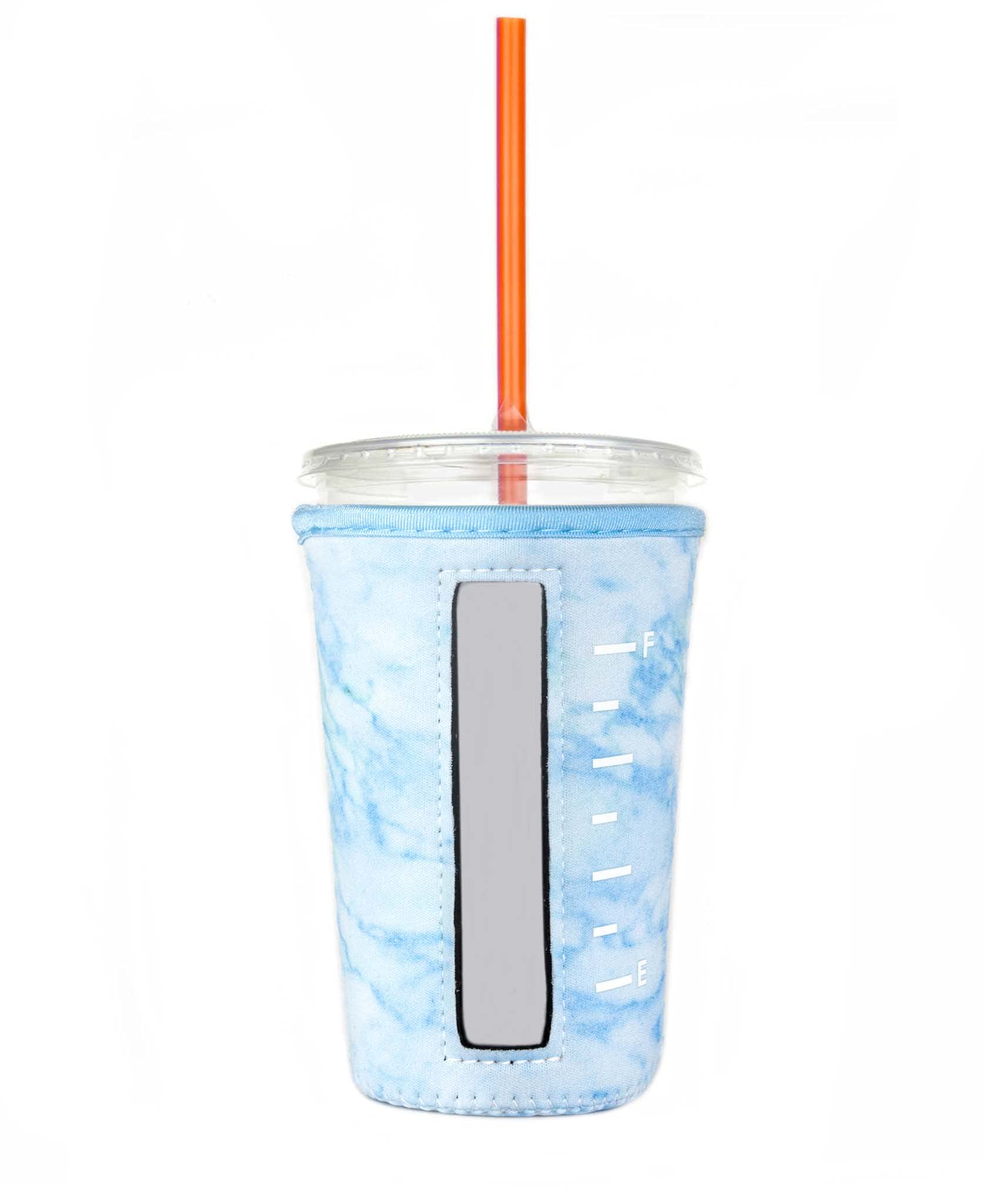 Reusable Insulator Neoprene Cup Sleeve For Iced Beverages And Coffee (Light Blue Marble, Medium)