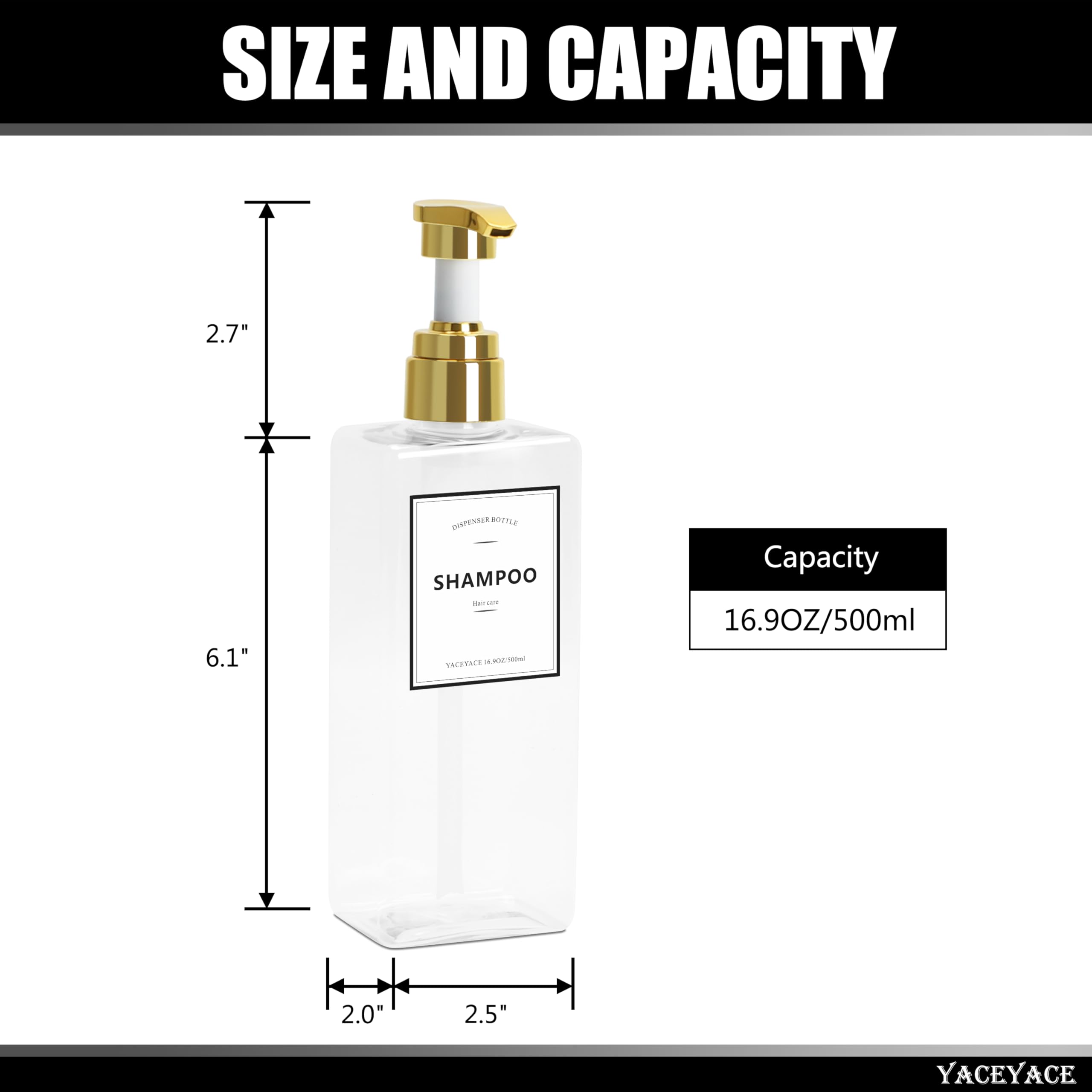 Shampoo Dispenser Bottles With Gold Pump, Yaceyace 16.9Oz Set Of 3 Clear Shampoo And Conditioner Dispenser, Mordern Shower Bottl