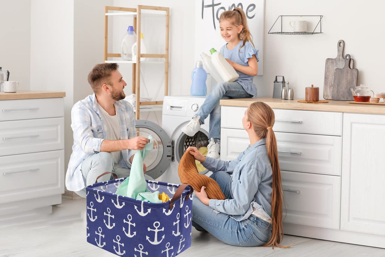 Sanjiaofen Rectangular Kids Storage Bins,Boys Storage Basket,Collapsible Toy Organizer Bin With Handles For Nautical Nursery Dec