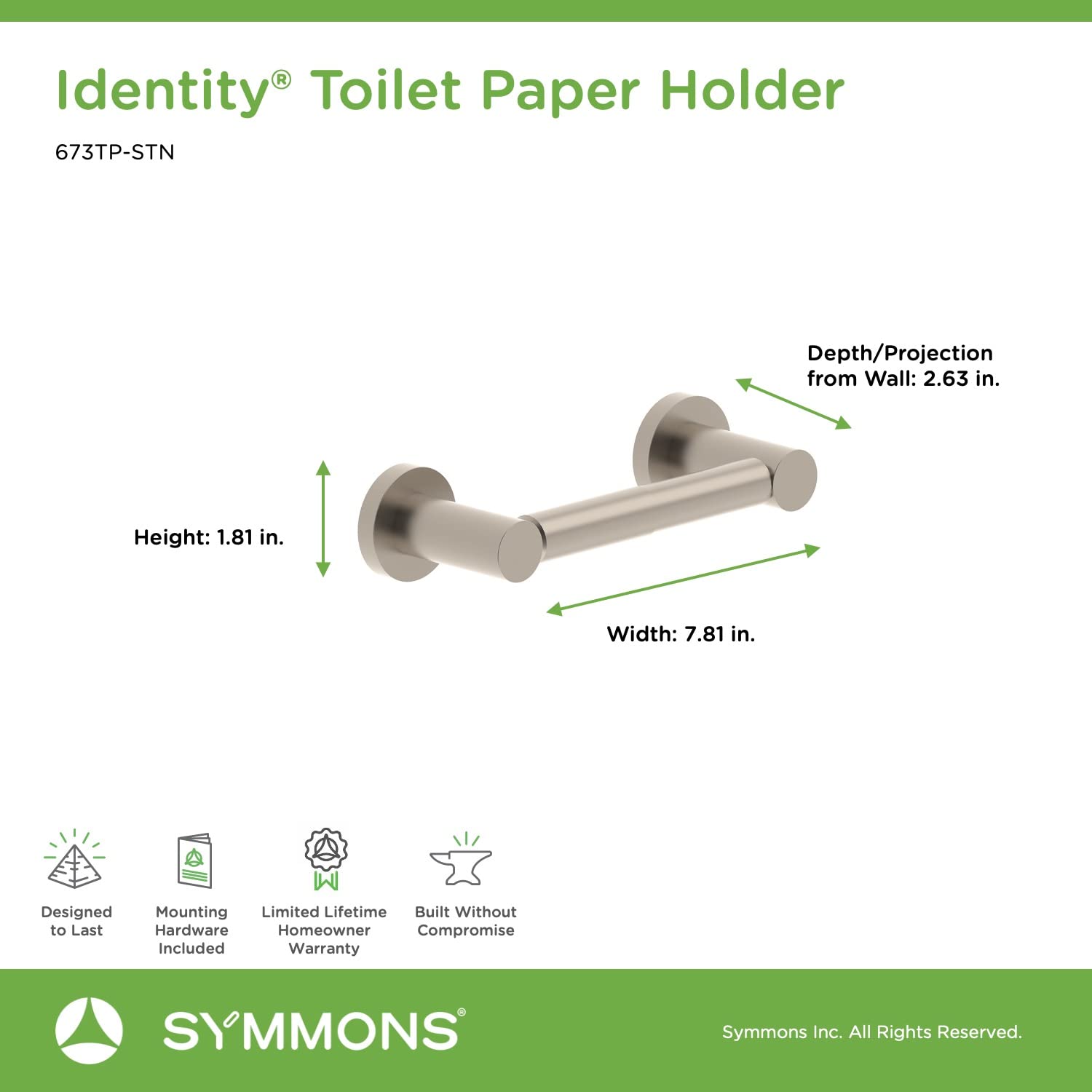 Symmons 673Tp-Stn Identity Wall-Mounted Toilet Paper Holder In Satin Nickel