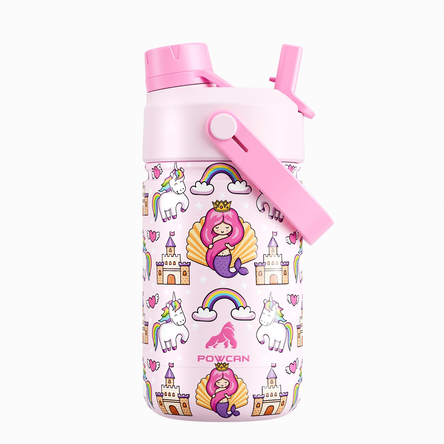 12 oz Kids Insulated Mermaid Water Bottle for School: 2-in-1 Straw Spout Lid, Leakproof, BPA-Free, Keep Cold 24H, Reusable Stain
