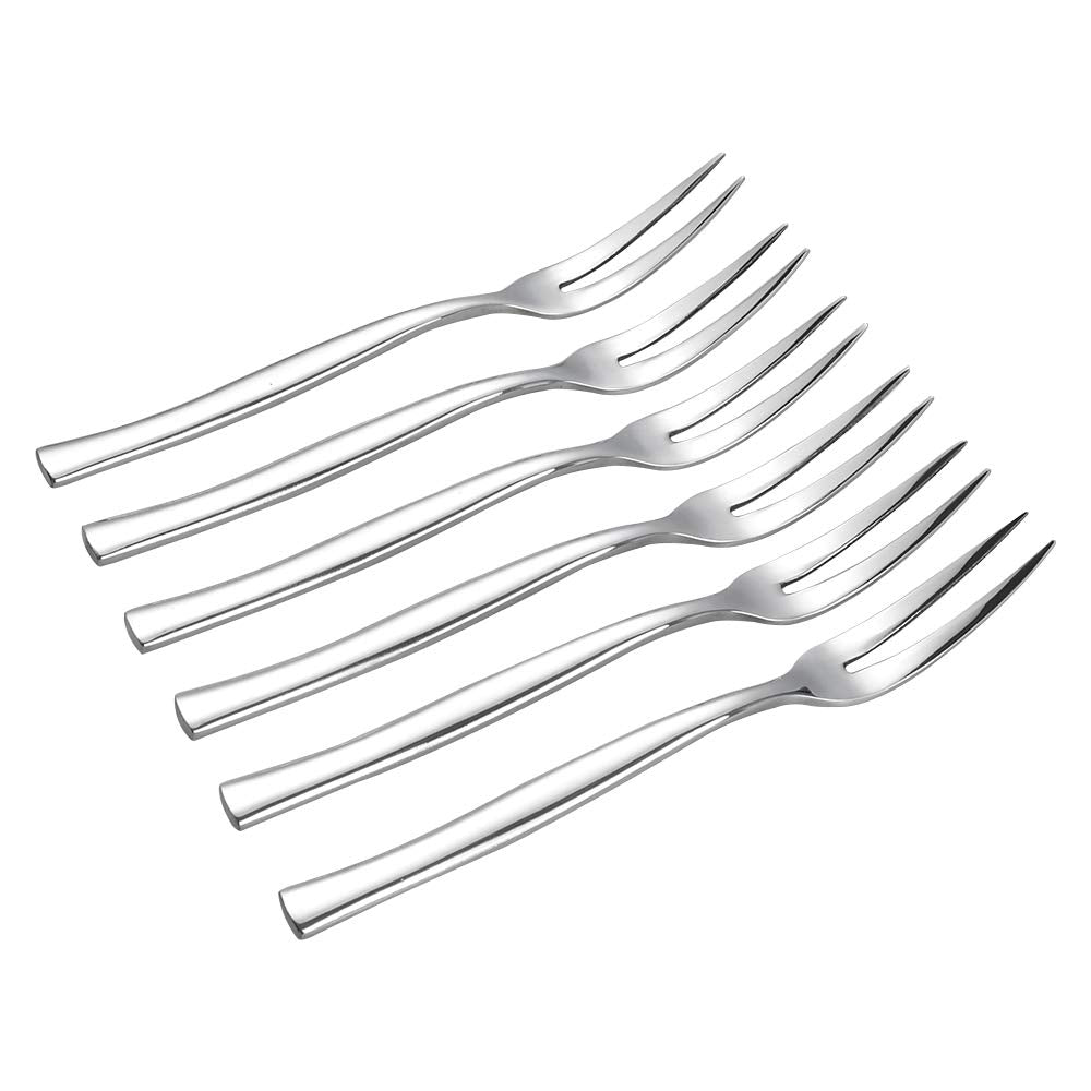 Qqbine Stainelss Steel Two Prong Mini Meat Fork Fruit Tasting Forks, 6 Pieces