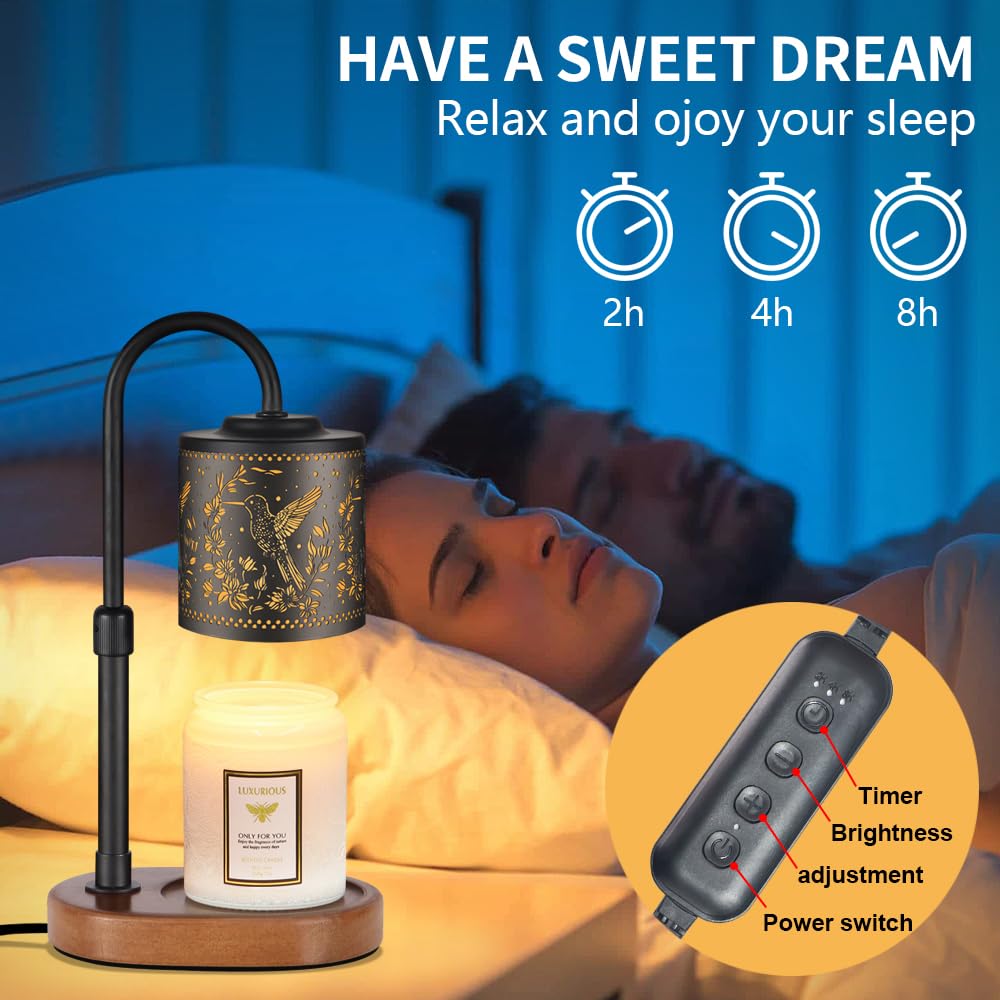 Dimmable Candle Warmer Lamp with Timer Adjustable Height for Scented Jar Candles Electric Candle Wax Melt Warmer for Home Decor