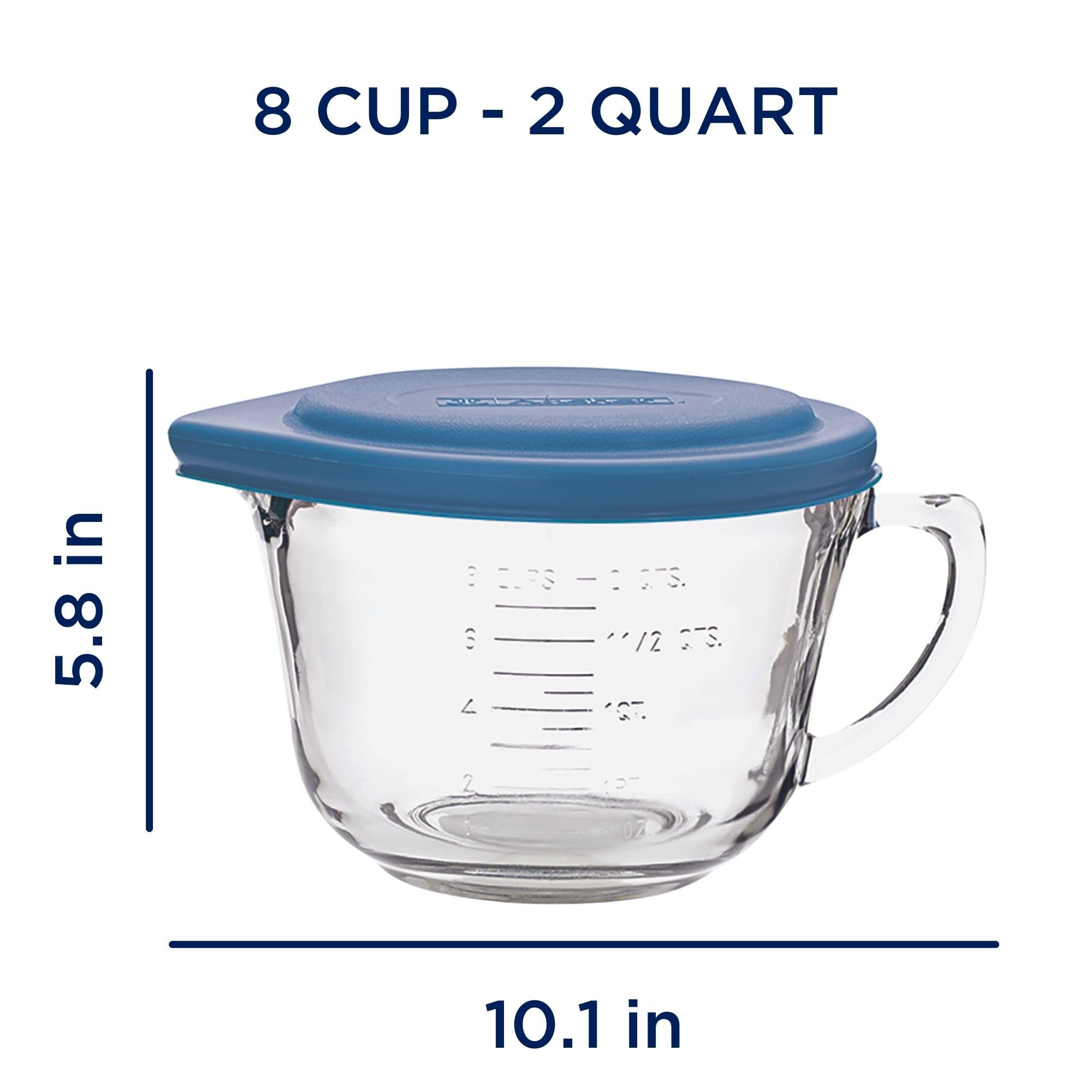 Anchor Hocking Batter Bowl  2 Quart Glass Mixing Bowl with Blue Lid