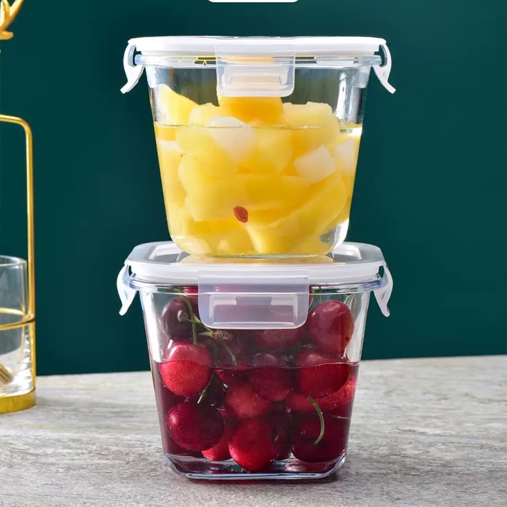 Ezalla 900Ml Square Borosilicate Glass Food Storage Container With Airtight Lid, Meal Prep Containers Glass Pack Of 2, Leak Proo