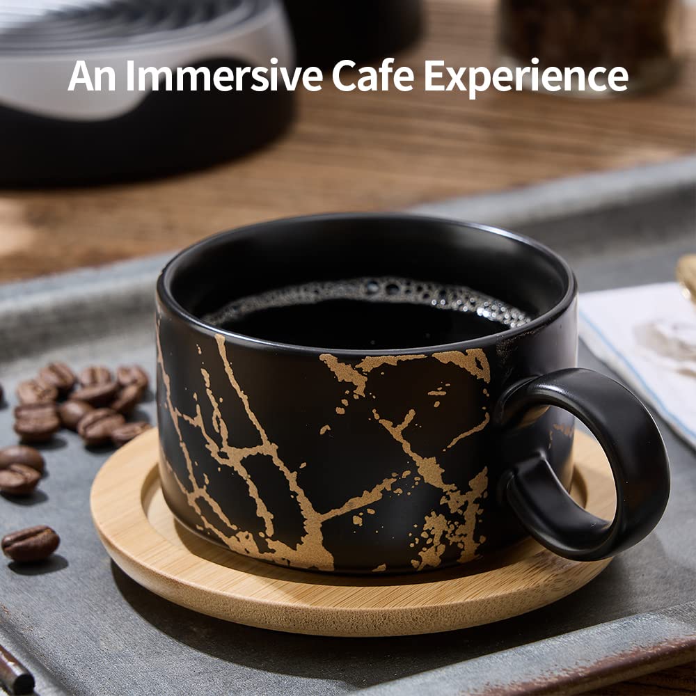 Luka Porcelain Espresso Cup With Metal Stand, 6 Ounce Stackable Ceramic Demitasse Espresso Mugs Cappuccino Cups Set For Latte,Co