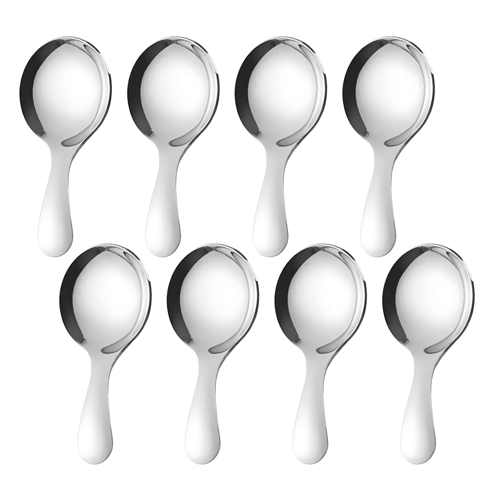 8Pcs Short Handle Spoons, Mini Stainless Steel Round Dessert Spoons, 3.62 * 1.77 Inch Salt Spoons Soup Spoons Tea Coffee Spoons