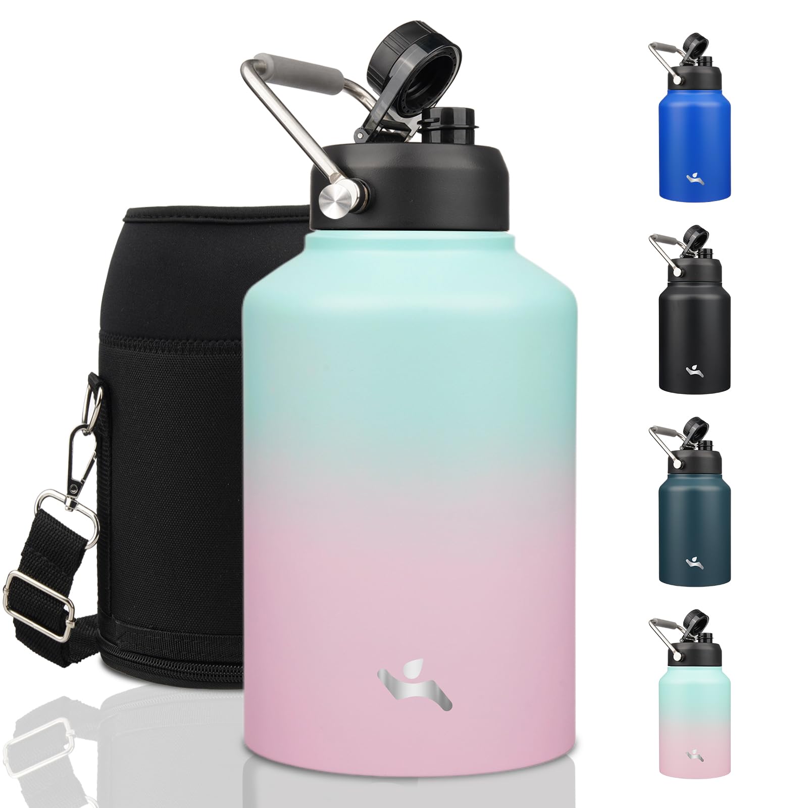 Konokyo 1 Gallon Jug with Handle,128 oz Insulated Water Bottle with Carrying Pouch,Double Wall Vacuum Stainless Steel Metal Bott