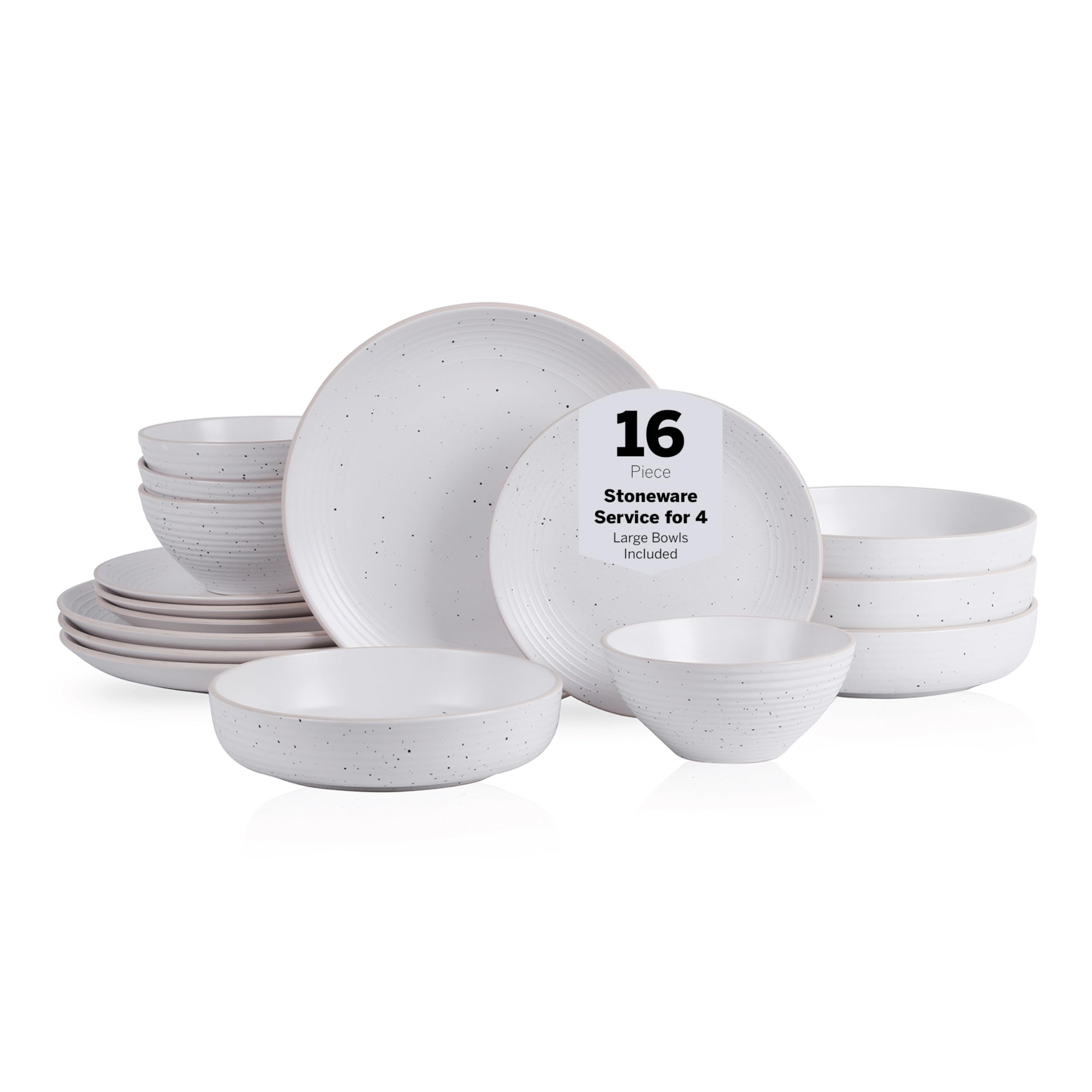 Stone Lain Lauren Stoneware, Rustic Plates and Bowls Set, Dinnerware, Service for 4, Speckled Off White, Dishwasher & Microwave 