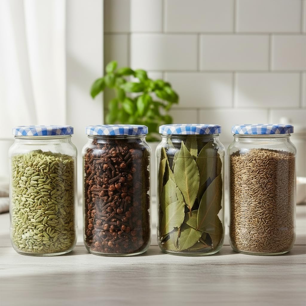 Star Work 1000 Gram Glass Jar With Air Tight Blue Chex Lid For Kitchen Dried Masla Storage Jar,Honey Jar,Jar And Container,Spice