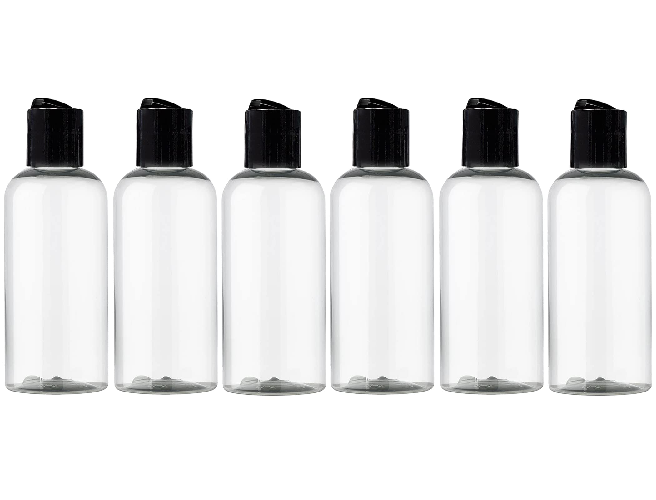 Ljdeals 4 Oz Clear Plastic Empty Bottles With Black Disc Top Caps, Refillable Cosmetic Containers For Shampoo, Lotions, Cream An
