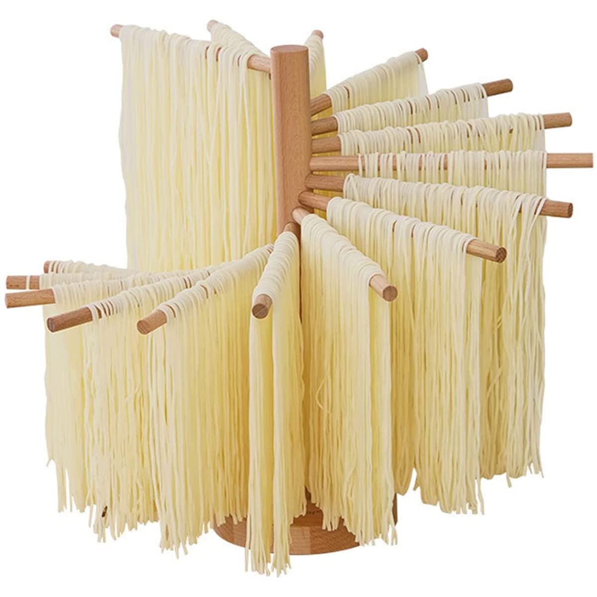 Collapsible Pasta Drying Rack, Wood Pasta Dryer Rack,Large Capacity Spaghetti Noodle Hanger w/ 16 Suspension Rods, Easy to Trans