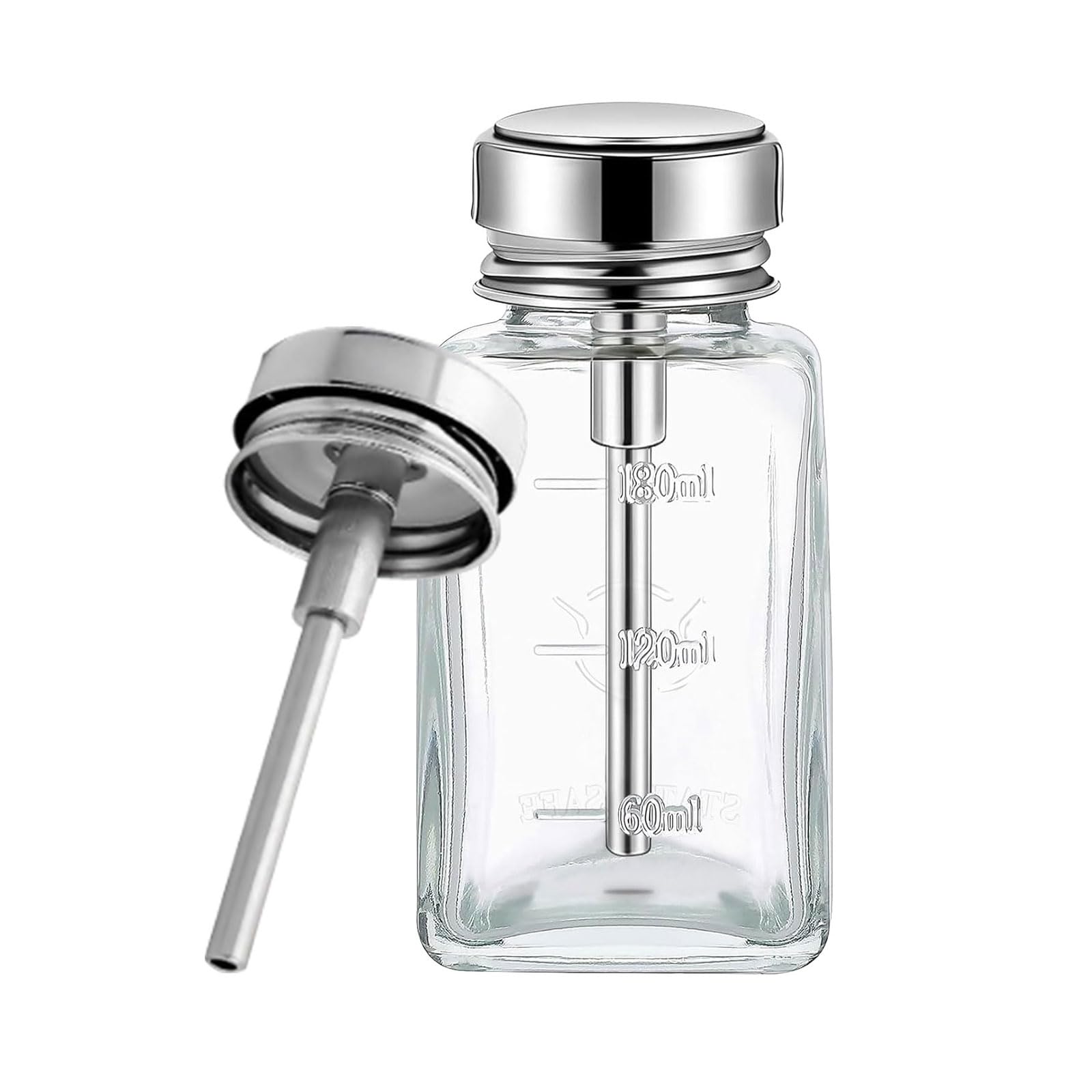 180 ml Glass Push Down Pump Dispenser  LeakProof Acetone Dispenser for Nail Polish Remover, Essential Oils, Cleaning Solutions