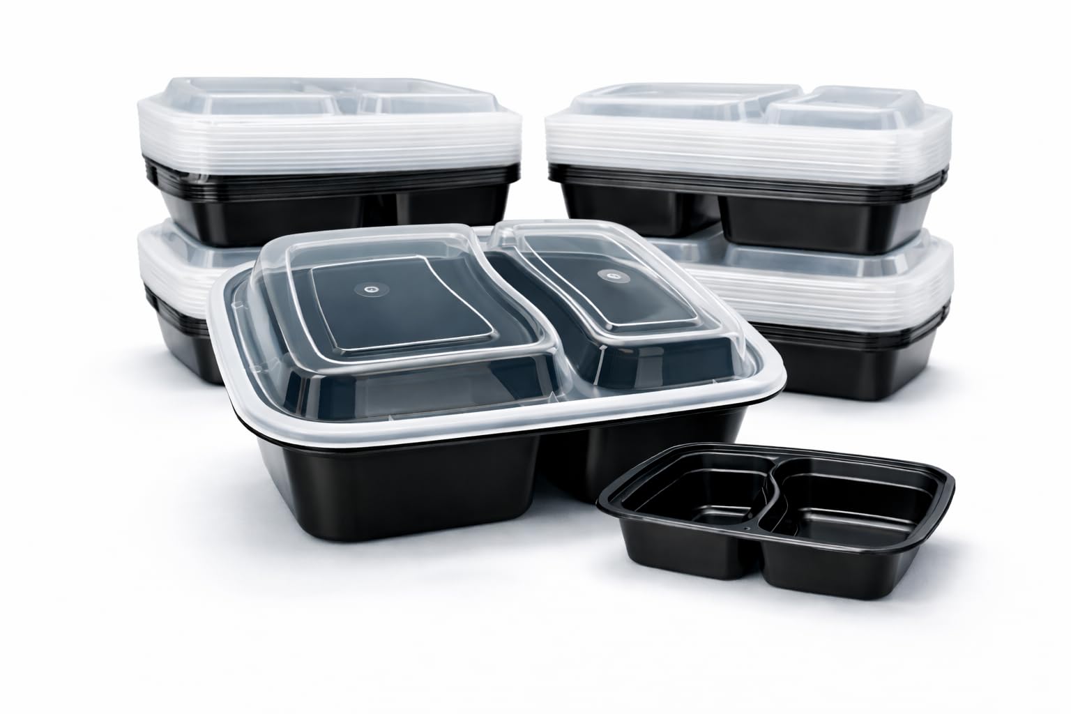 4ULIFE 28 oz [Pack Of 50] 2-Compartment Meal Prep Containers, Bento Boxes With Clear Lids