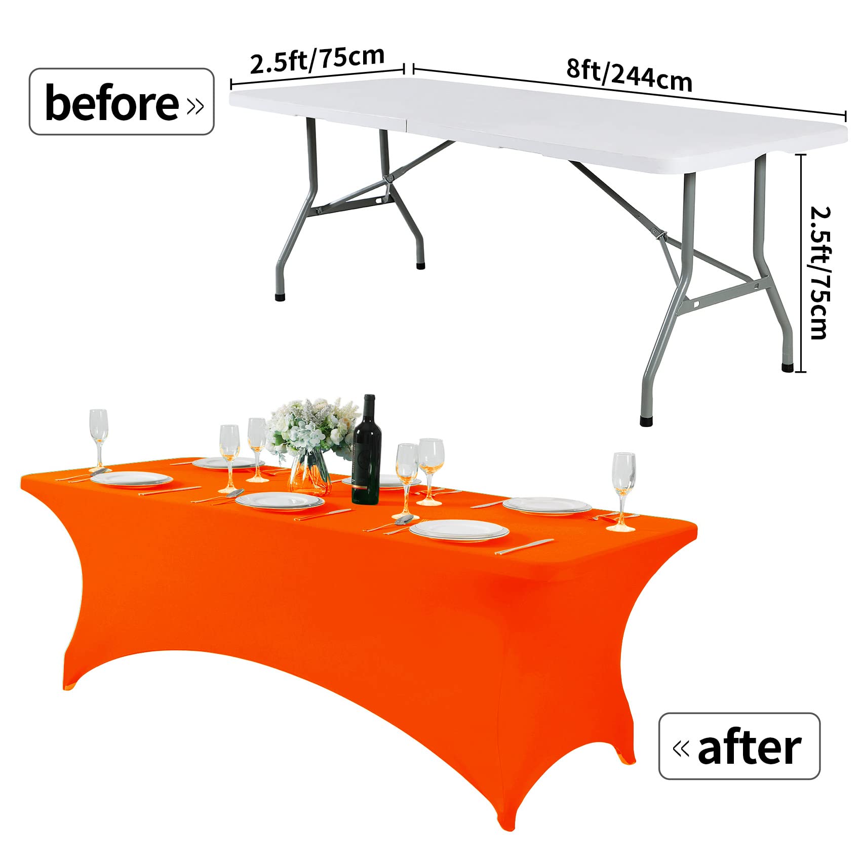 Hezuzo Spandex Table Cover For 8Ft Table Universal Fitted Stretch Tablecloth For Party, Banquet, Wedding And Events-Neon Orange