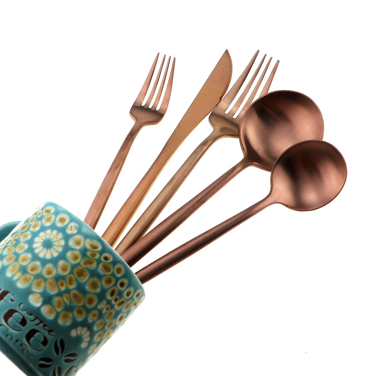 Matte Rose Gold Silverware Set,Gugrida 5-Piece 18/10 Stainless Steel Satin Finish Flatware Set,Kitchen Utensil Set,Tableware Tra
