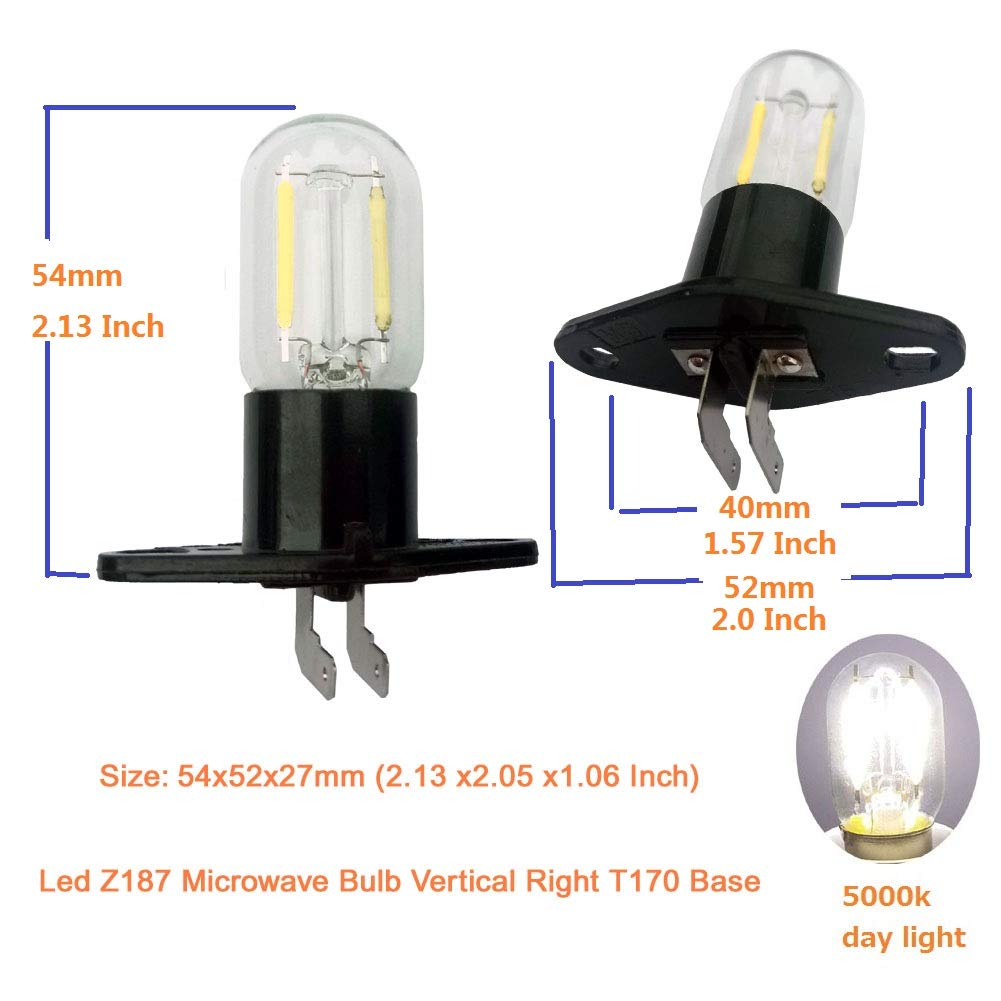 QLEE Led Z187 Microwave Bulb, 1.5W Equivalent to 20W, Vertical Right T170 Base, Black, 2 Count, Replacement for Galanz LG Samsung Whirlpool