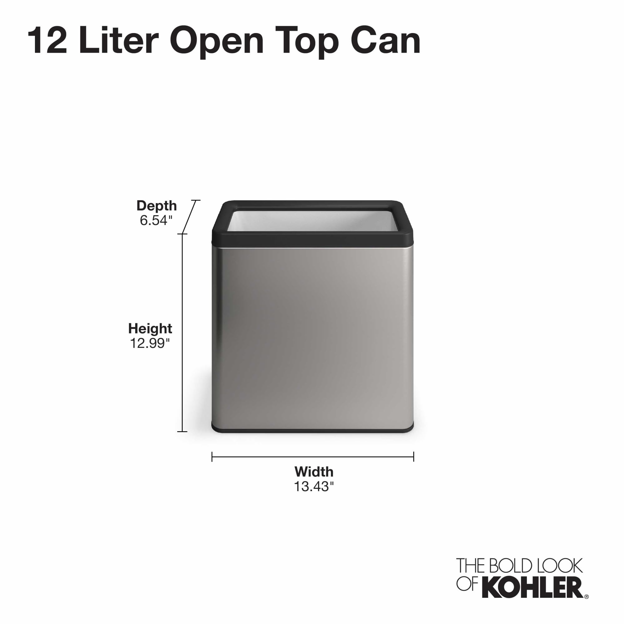 Kohler K-31313-Bst 12-Liter Open-Top Trash Can, Black Stainless Steel