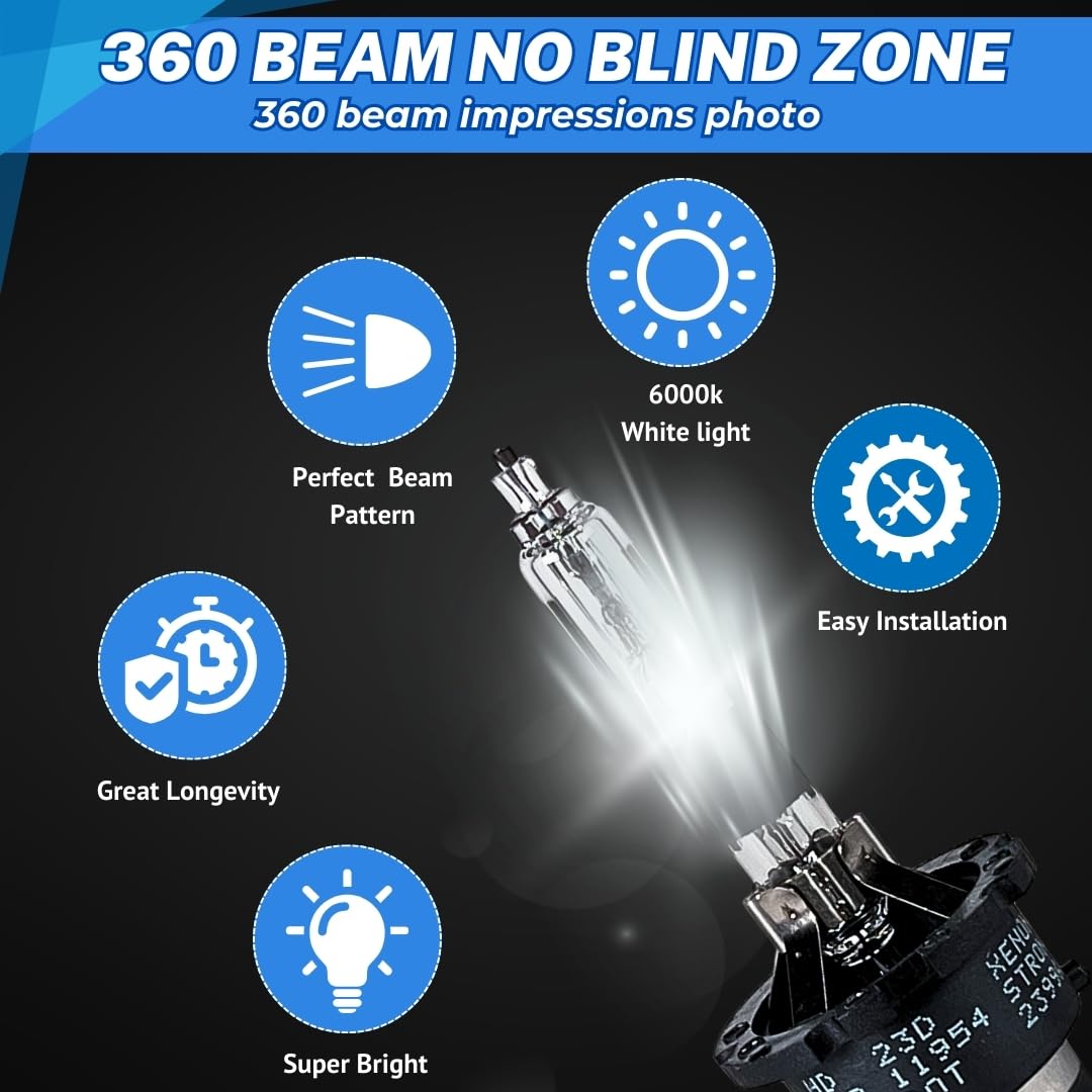 Socal-Led 2X D2R Hid Bulbs 35W Ac Factory Xenon Hid Headlight Direct Replacement 8000K Light Blue