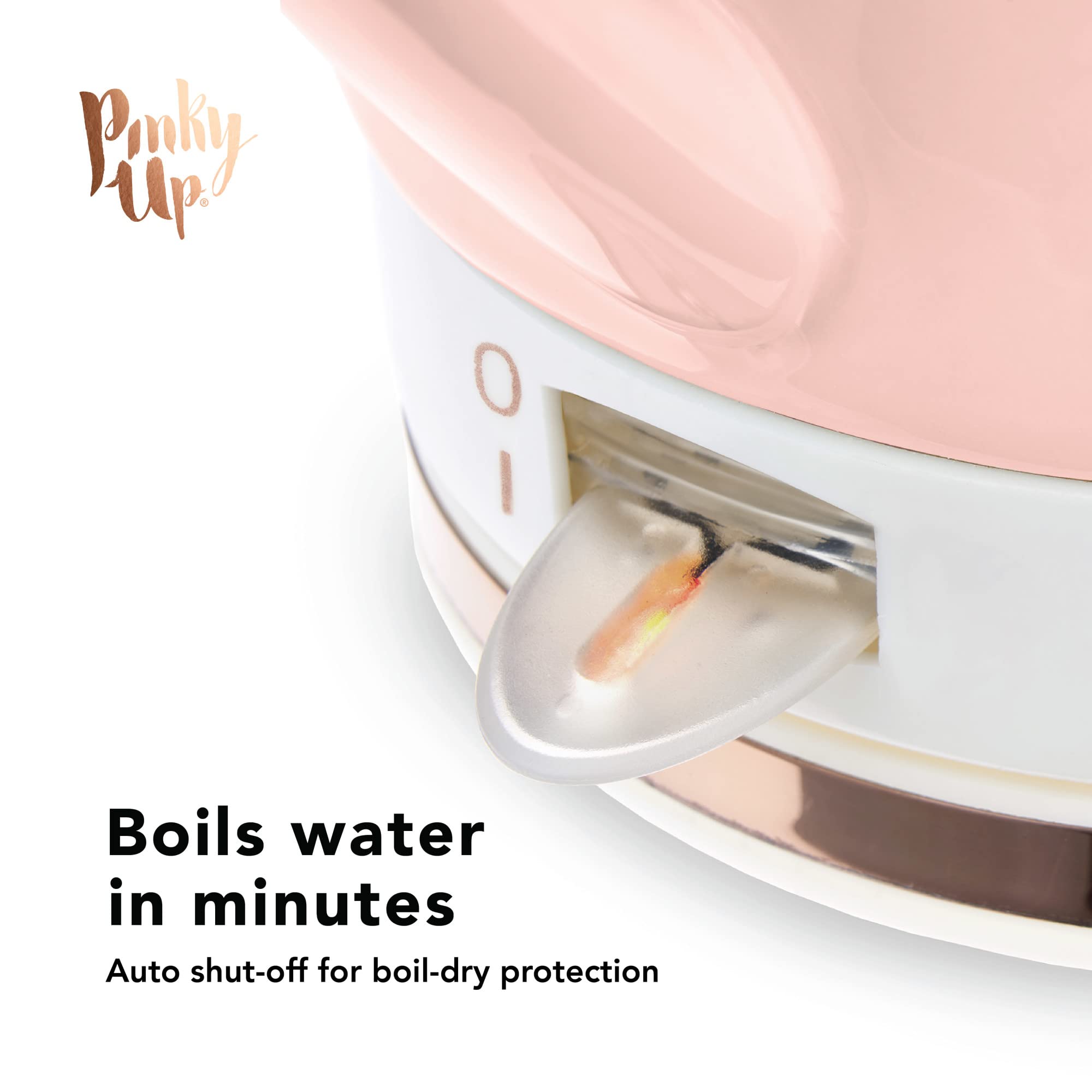 Pinky Up Noelle 1.5 L Pink Electric Ceramic Kettle With Gooseneck, Cute Water Boiler For Hot Teas And Pour Over Coffee, Blush Wi