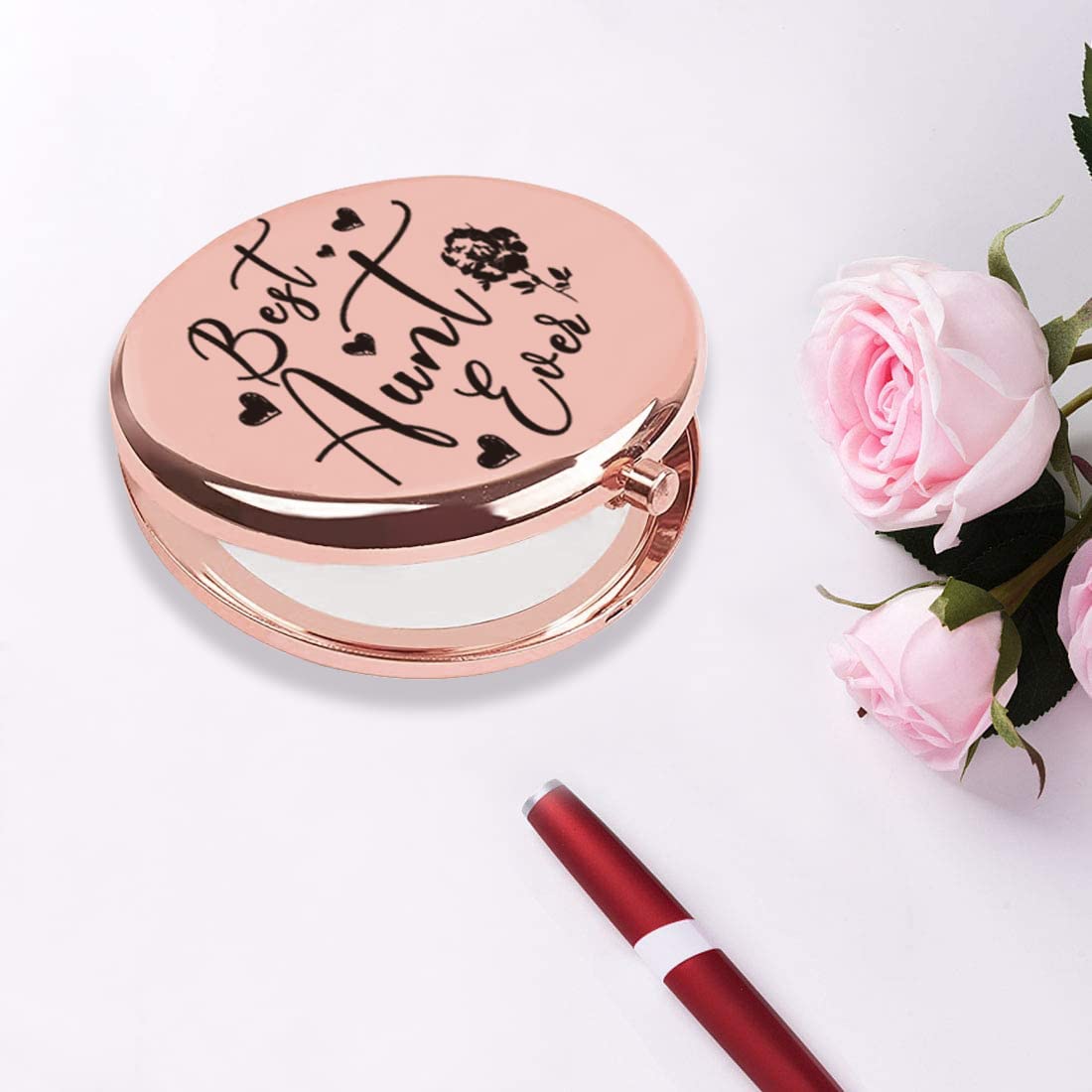 Hnoonz Best Aunt Ever Gifts,Aunt Gifts From Niece,Aunt Cosmetic Bag,Best Aunt Makeup Bag,Aunt Compact Mirror,Birthday Gifts For