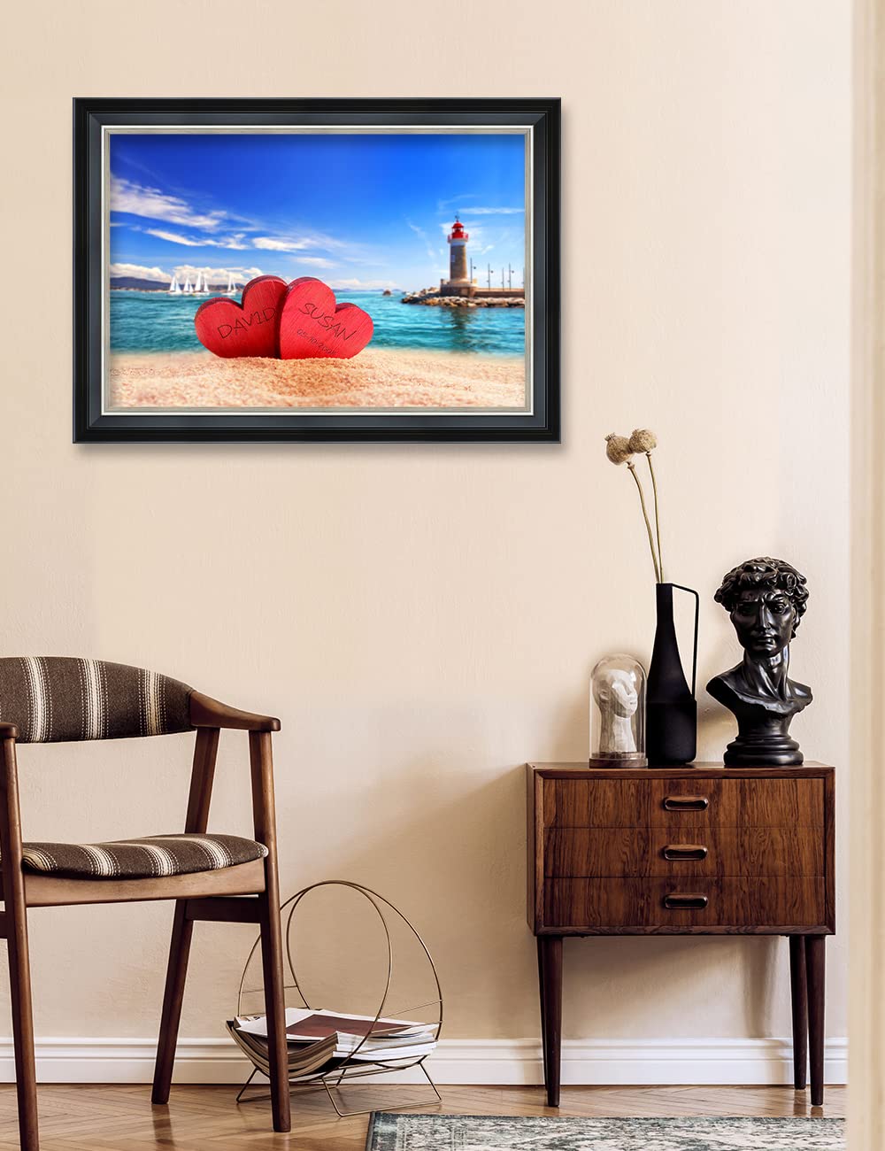 Ipic - Beach Lovers, Personalized Framed Wall Art With Names And Date On, Giclee Prints Framed With Solid Wood, Custom Memorial