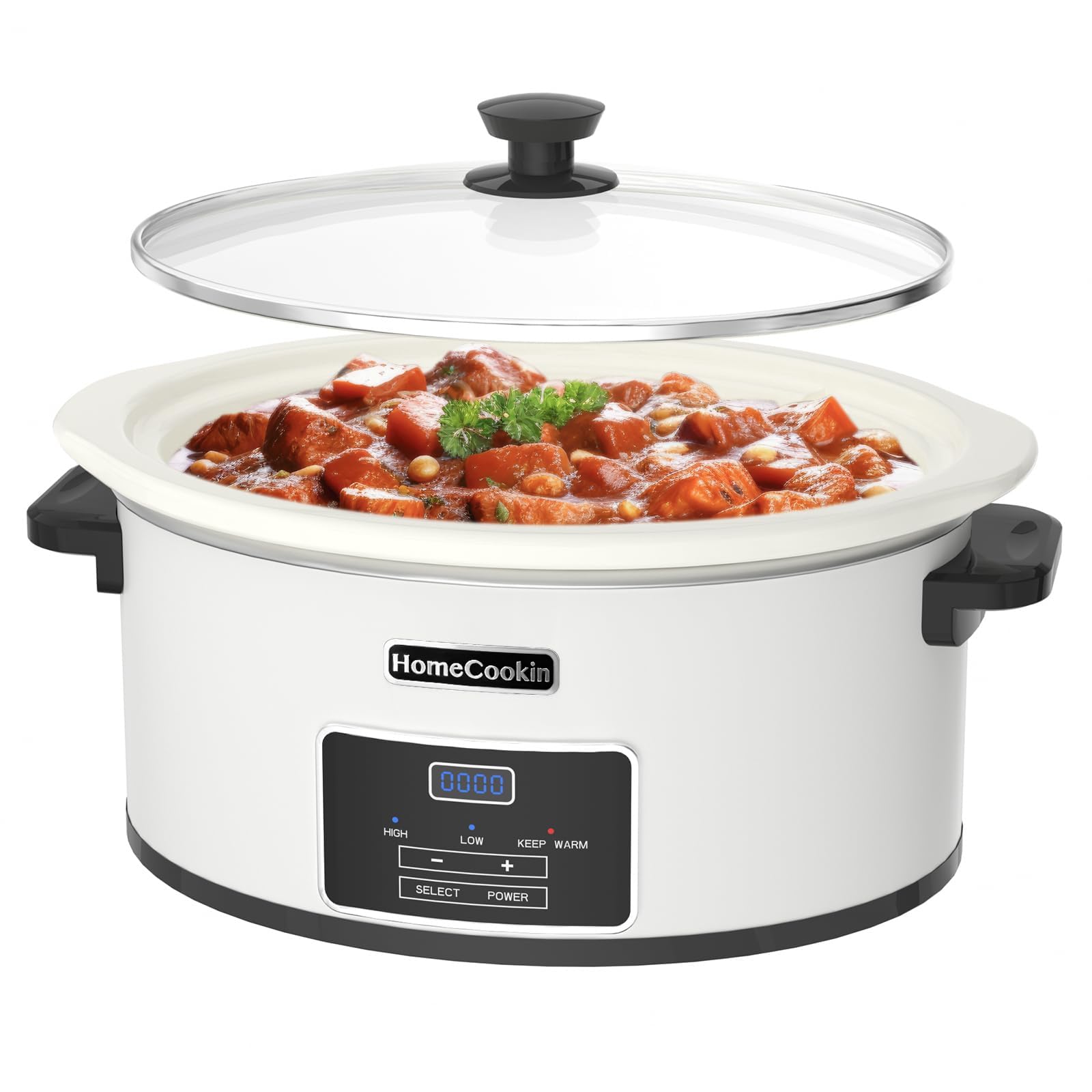 HOMECOOKIN 8-Quart Programmable Slow Cooker with Timer Keep Warm - Small Kitchen Appliance for Family Dinners - Serves 6+ People