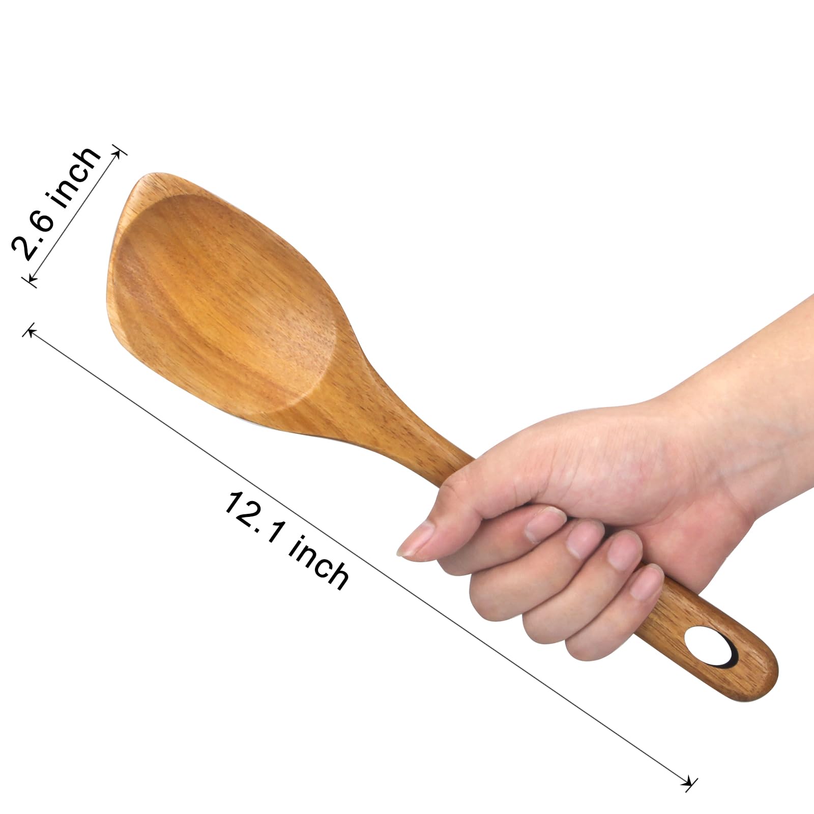 Large Wooden Cooking Spoon Mixing Serving Spoon Best Oak Wood Spoons For Cooking Spatula Non Stick Kitchen Utensil 12.5 Inch Lon